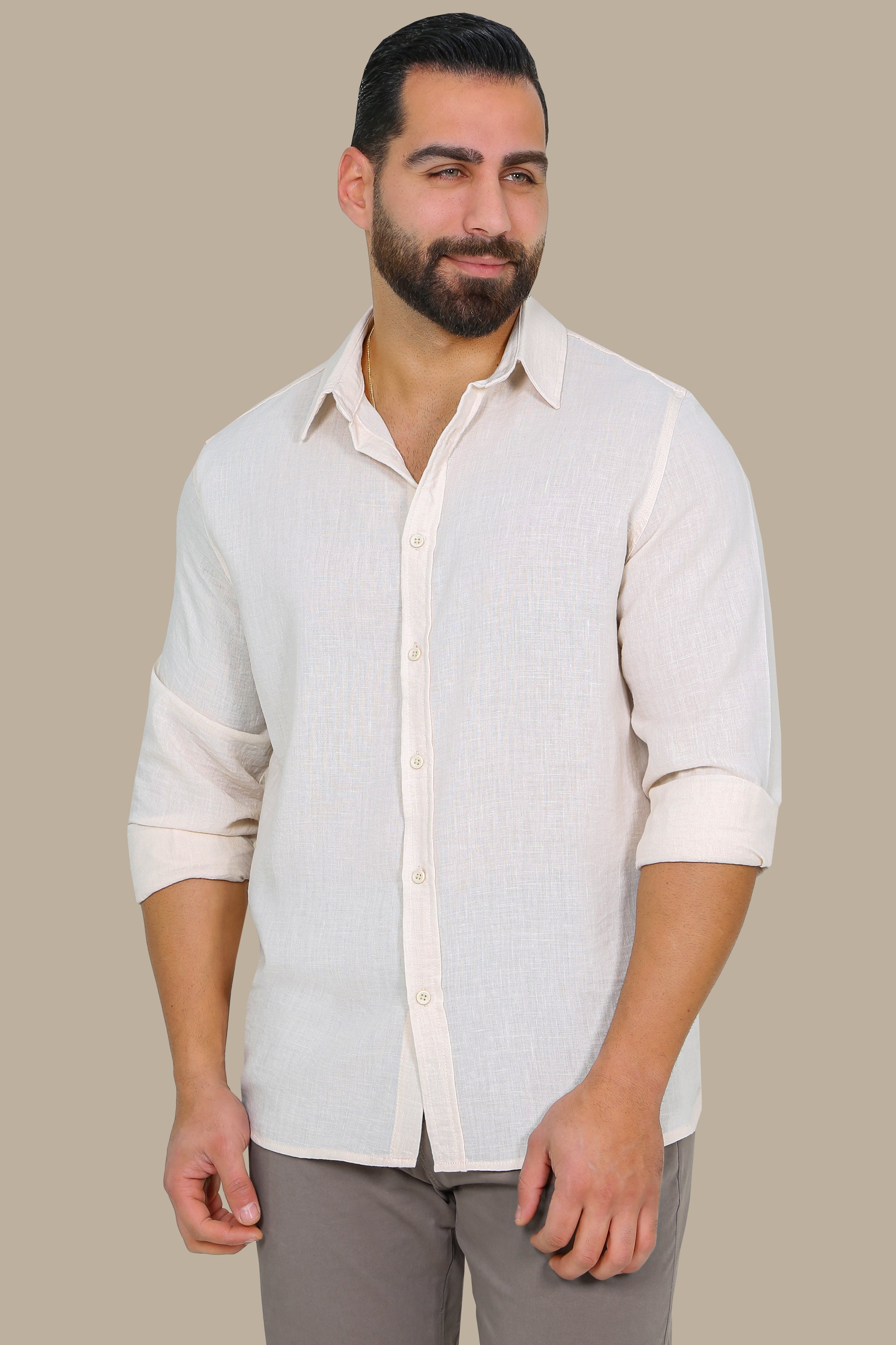 Timeless Comfort: Beige Linen Long Sleeve Shirt