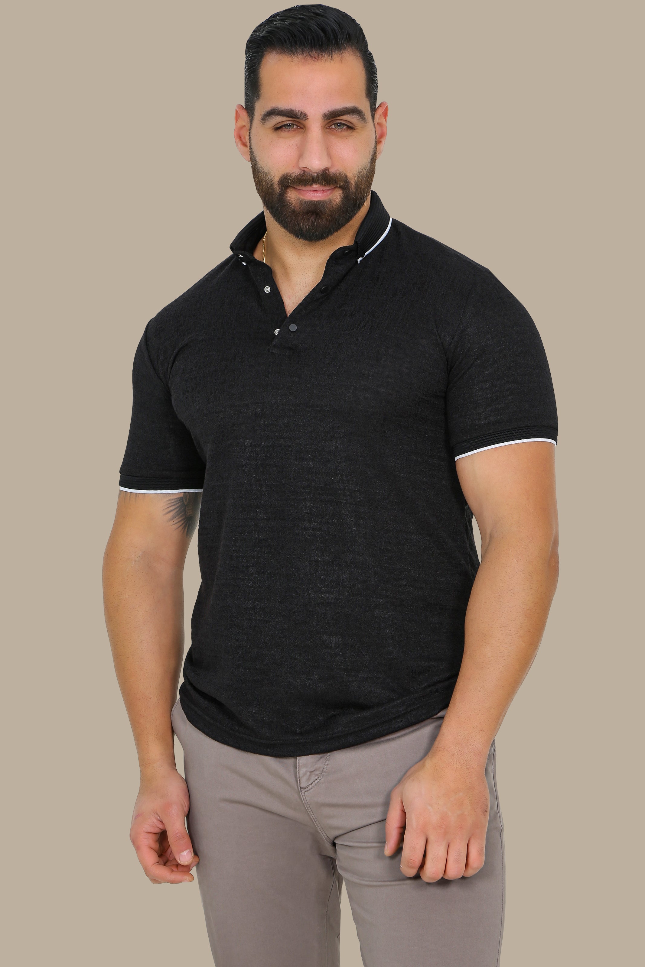 Black Buttoned Polo: Structured & Sleek