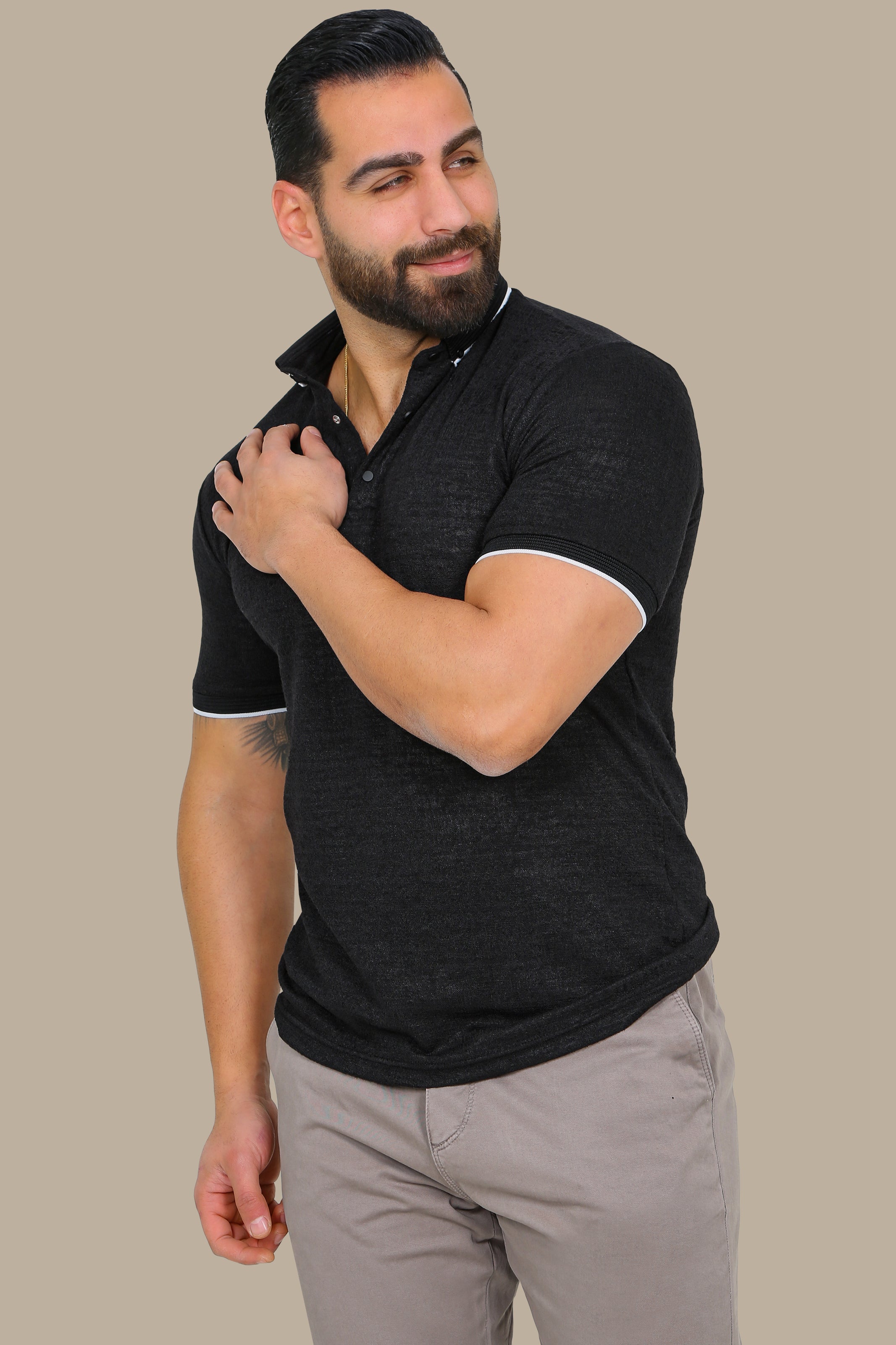 Black Buttoned Polo: Structured & Sleek