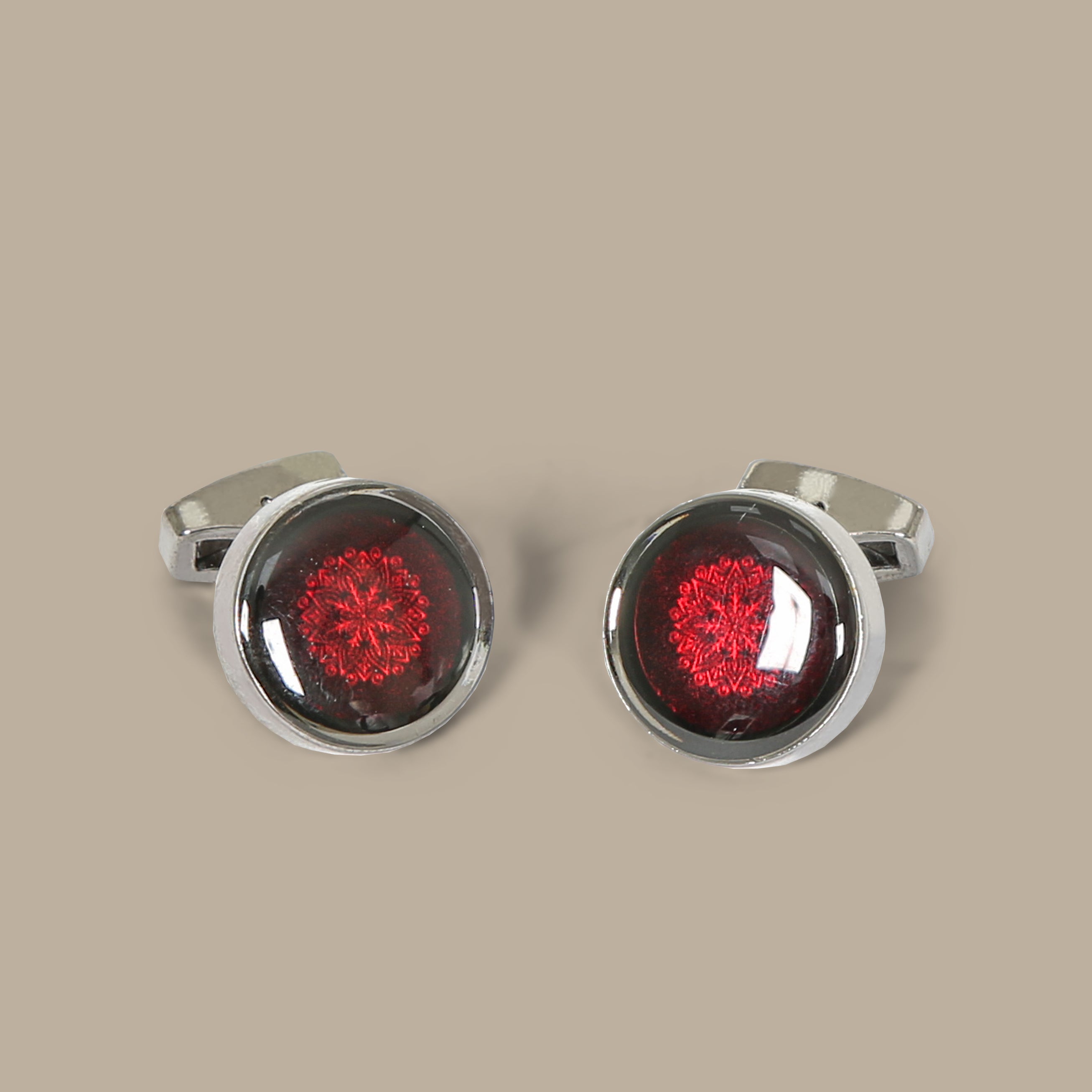 Ice-Shaped Dark Grey Round Cufflinks