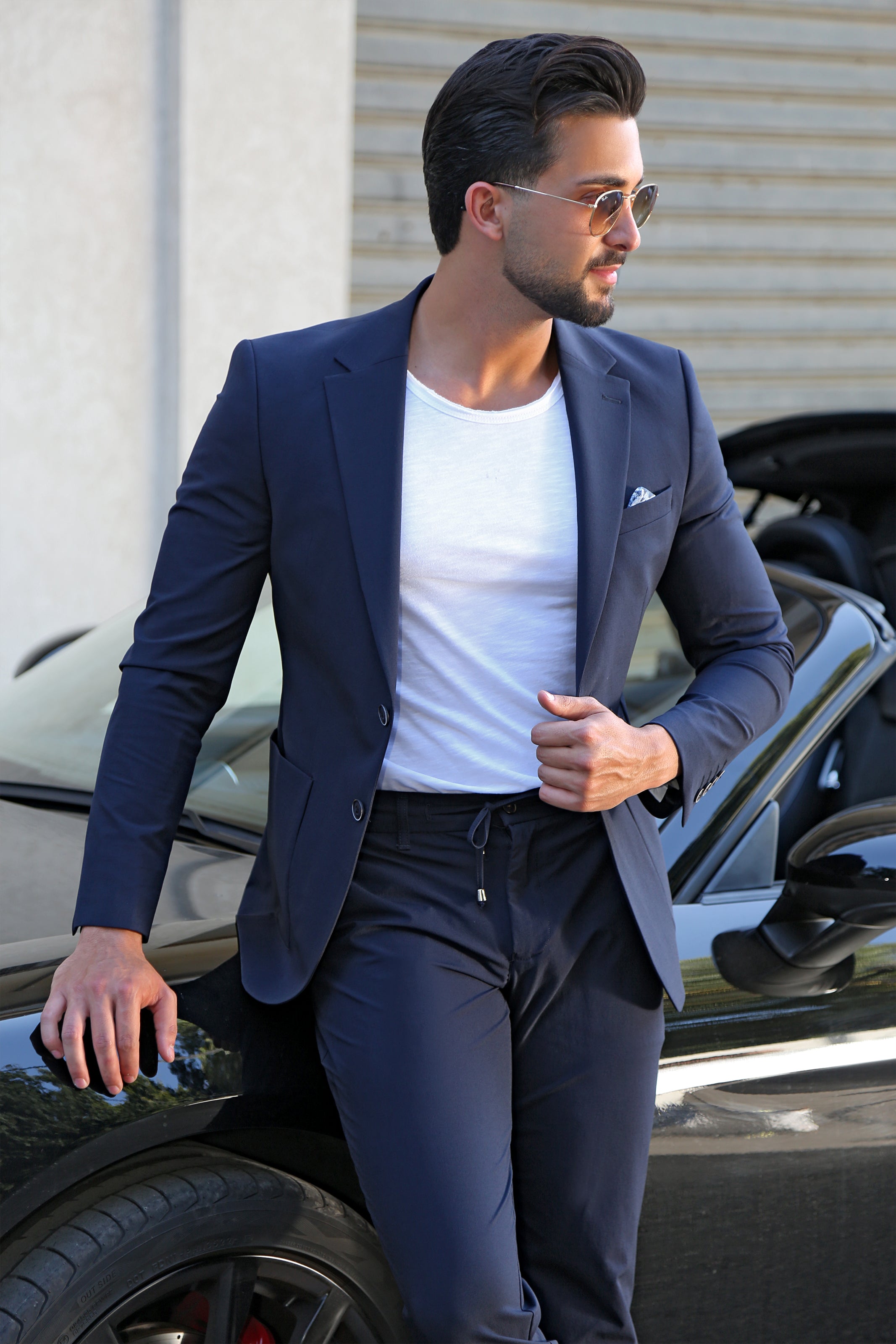 Navy Plain Patch Pocket Travel Suit