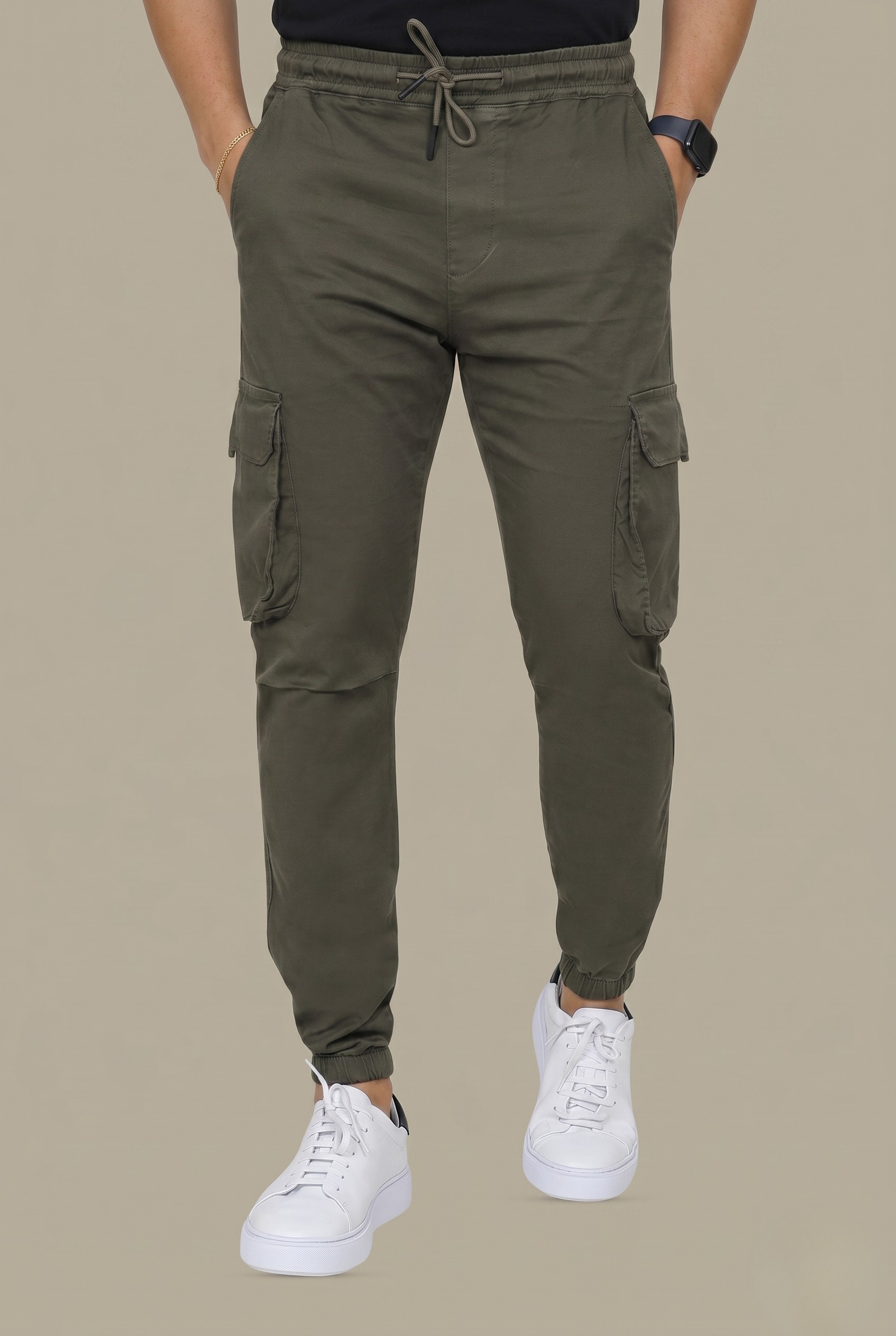 Khaki Cargo Pant with Band Detail