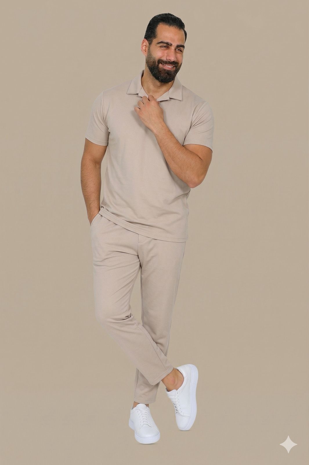 Beige Ribbed Aerobin Polo