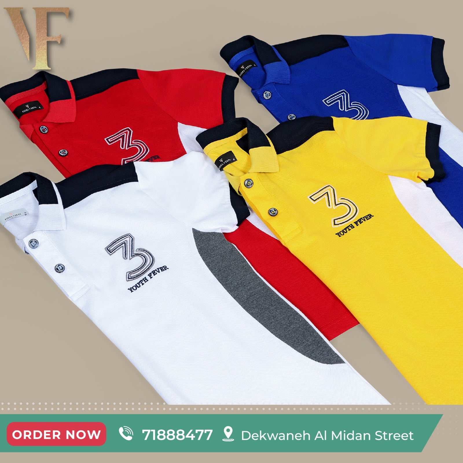 4 polos color red blue white and yellow