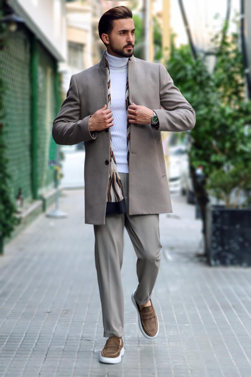 Minimalist Charm: Mocha Mao Collar Coat