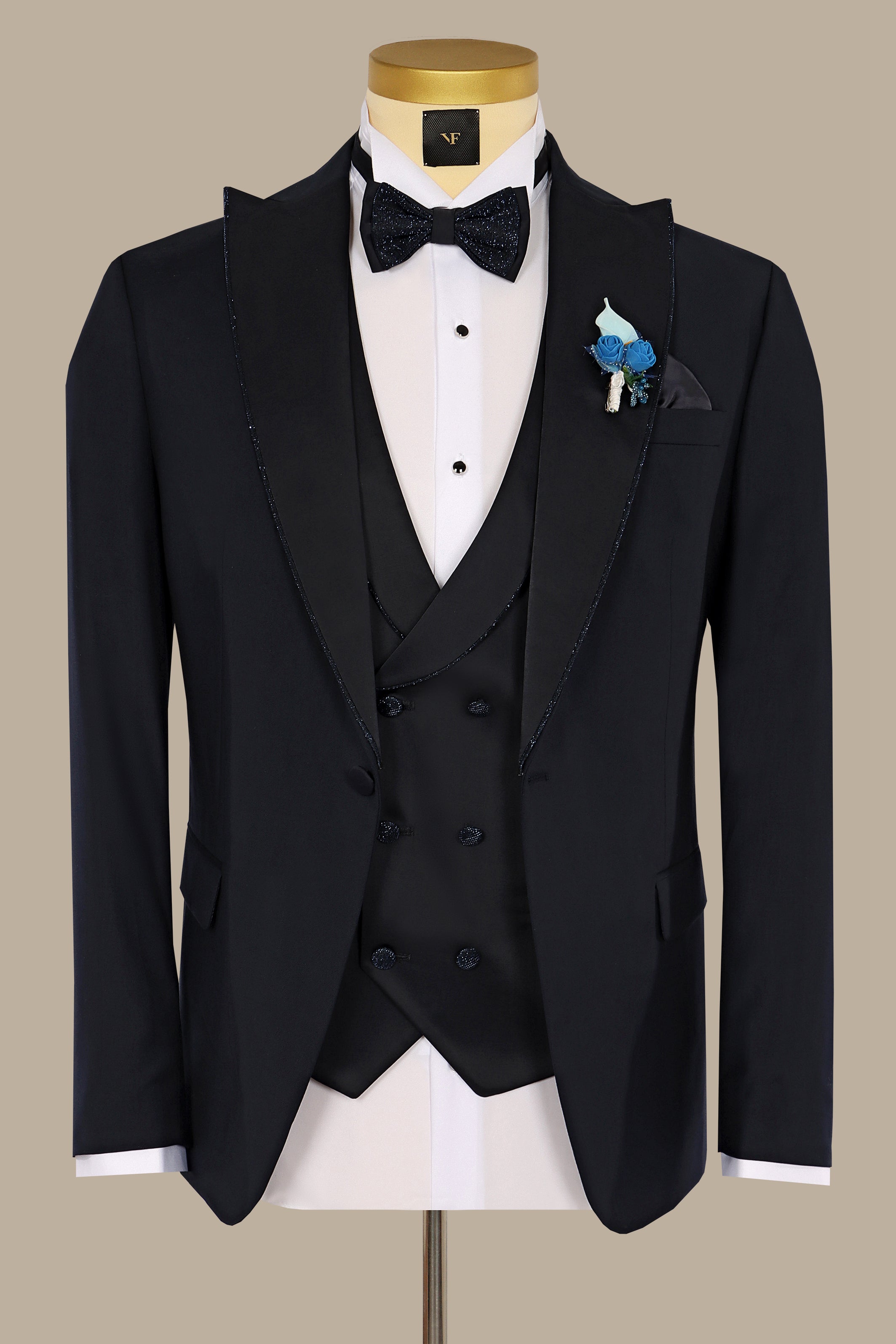 Black Tuxedo with Glitter Piping - 4 Piece Set