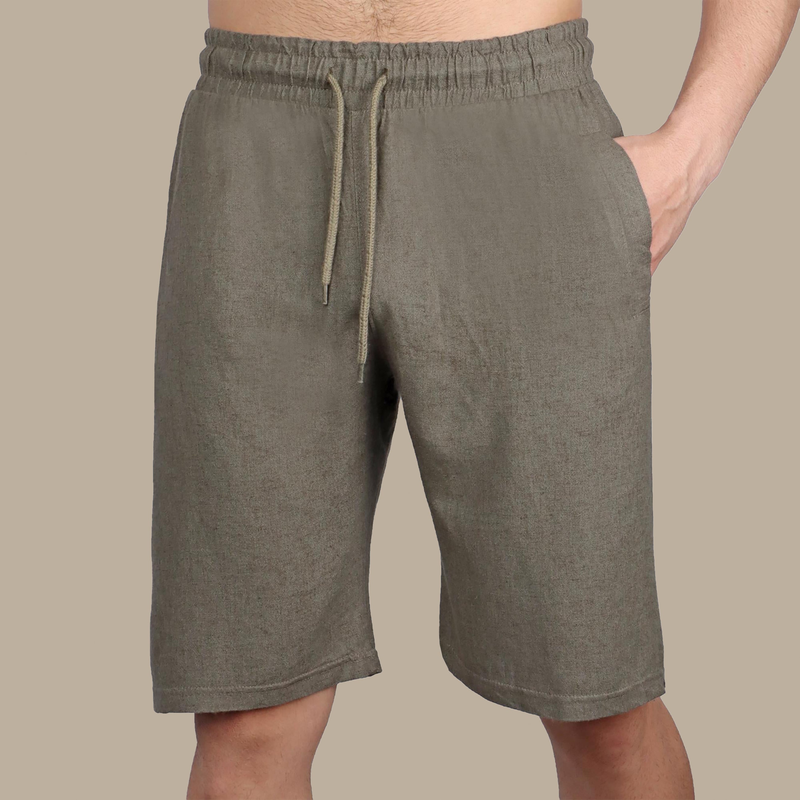 Khaki Basic Linen Shorts