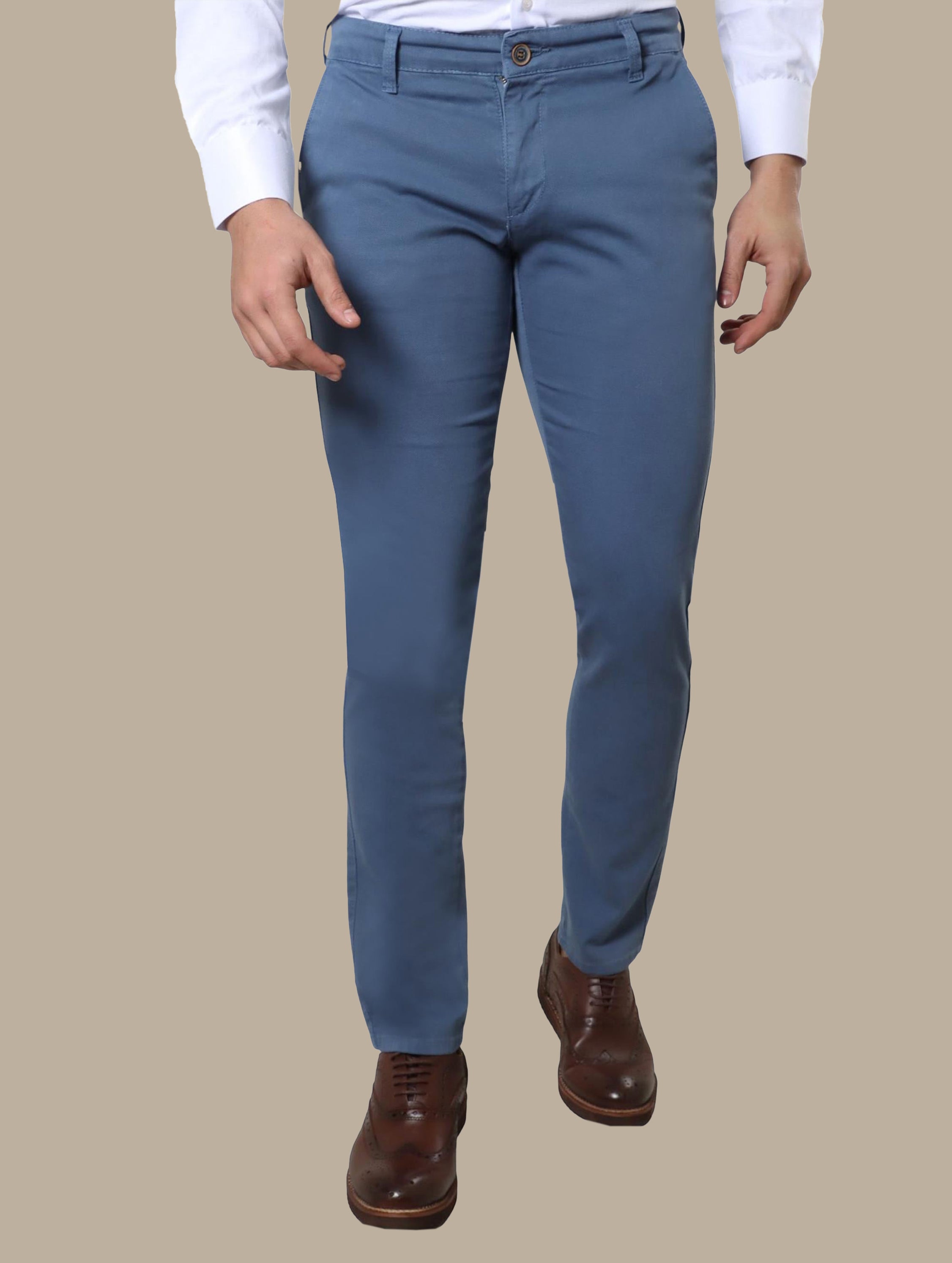 Light Blue Slim Fit Oxford Chinos