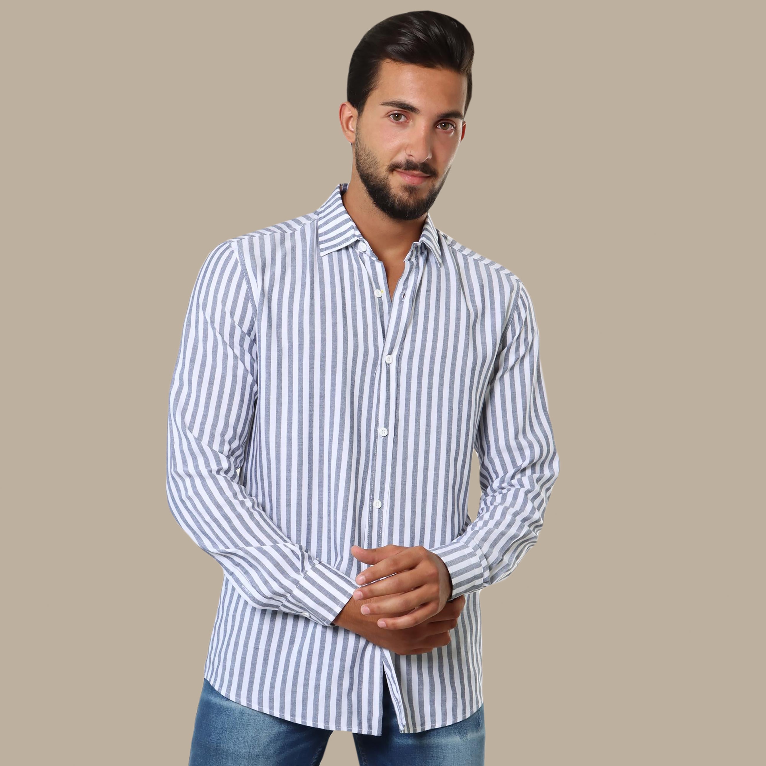 Grey Striped Casual Shirt: Effortless Style