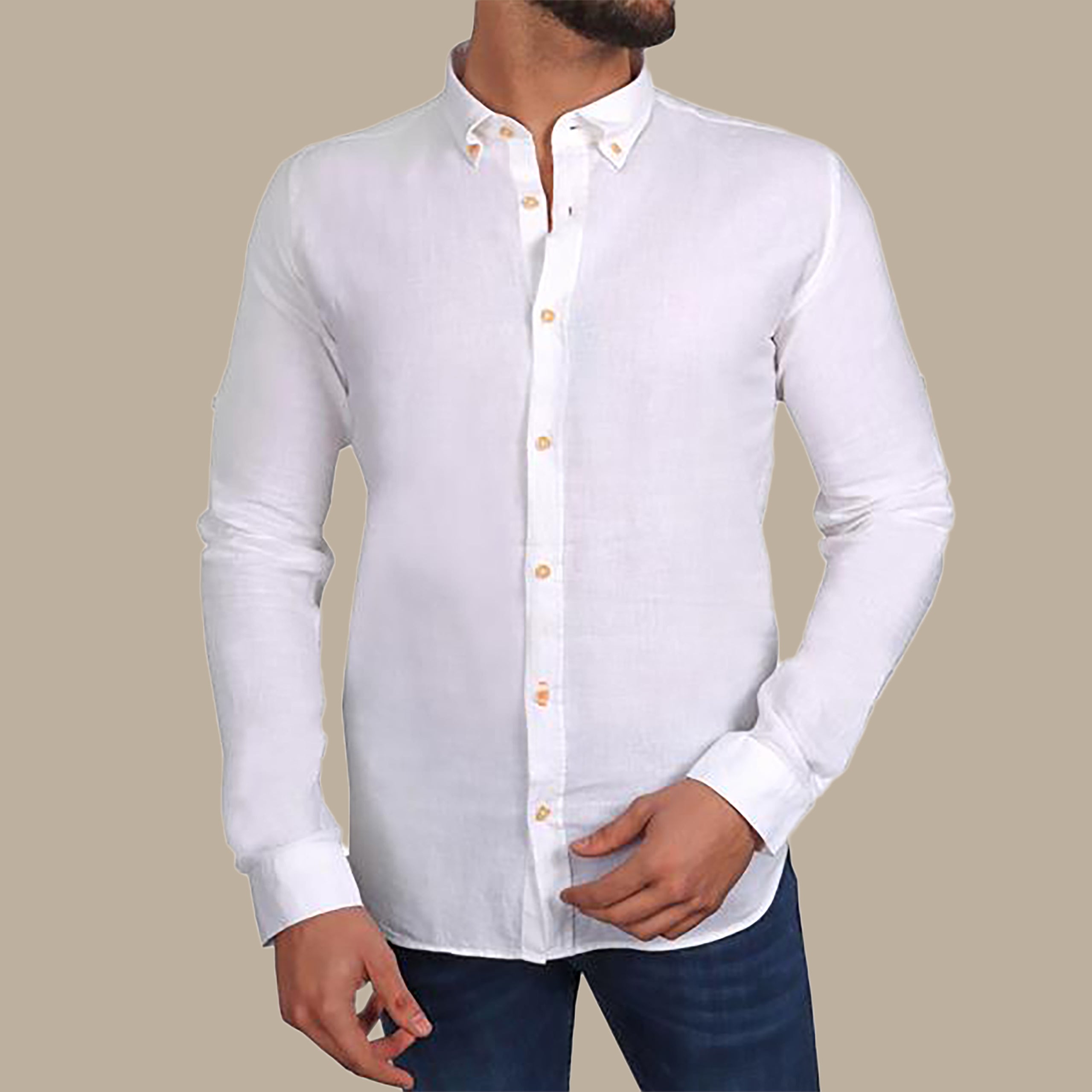 White Linen Collar Shirt