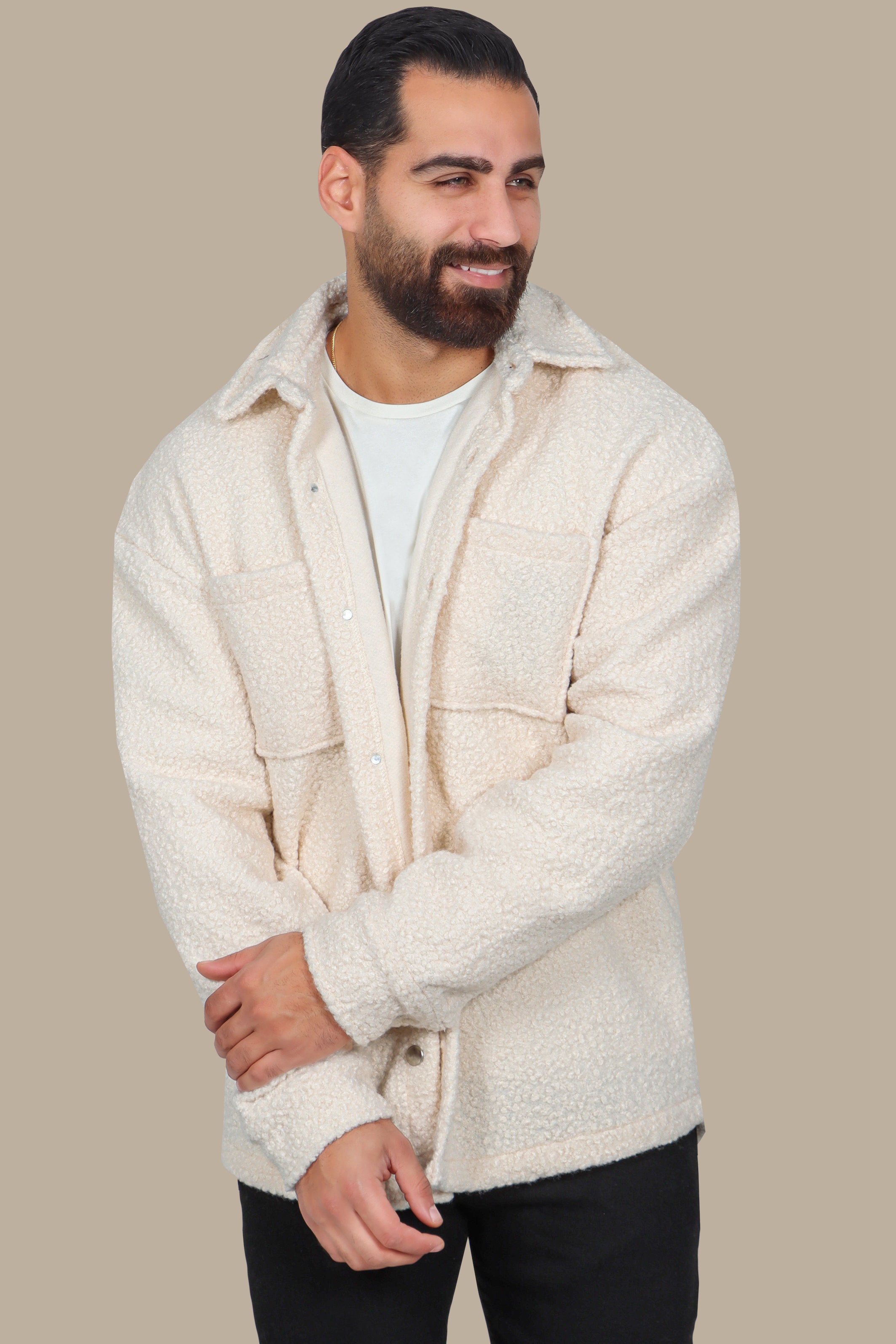 White Wool Oversized Overshirt with Two Pockets