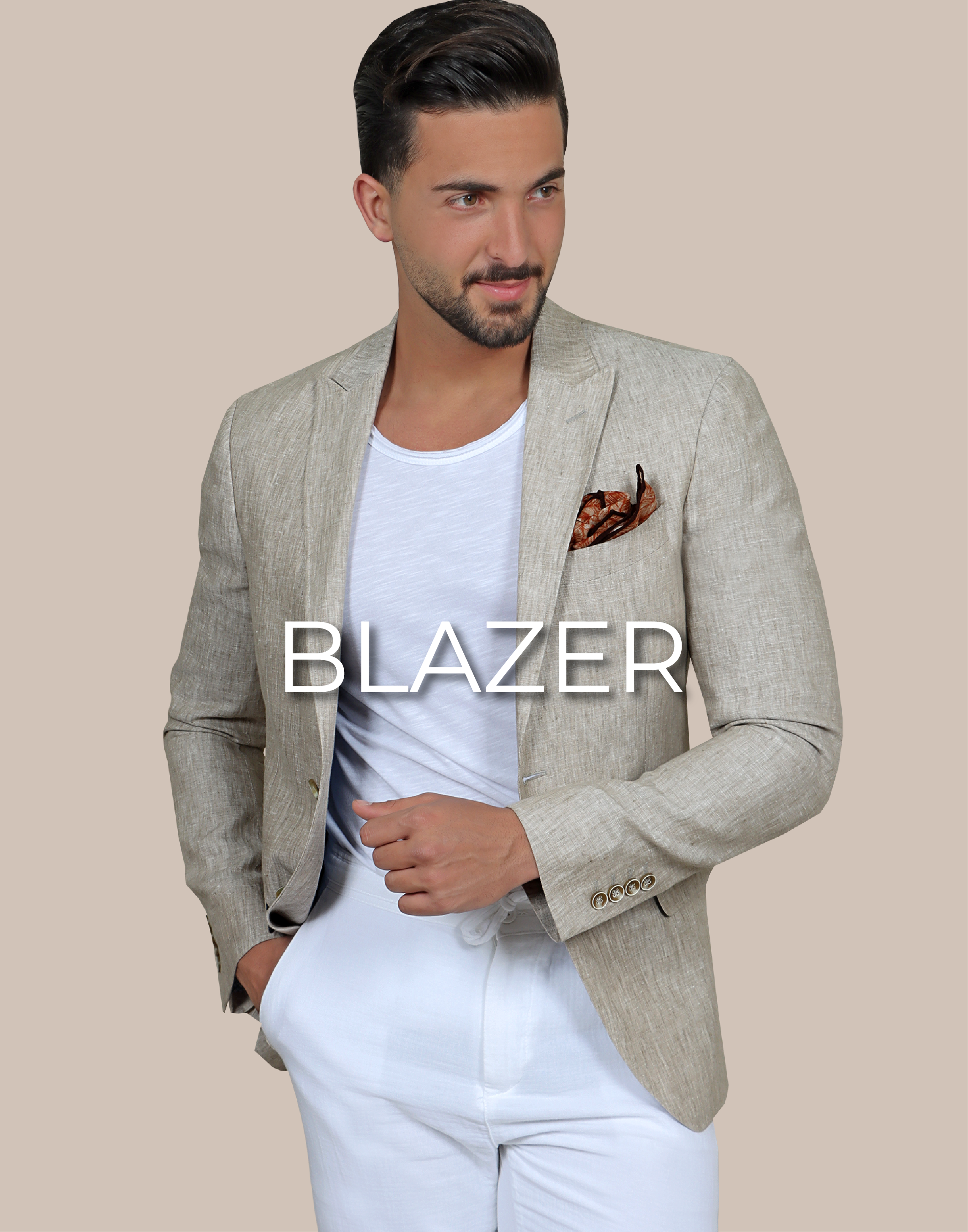 Model is wearing a filafil blazer with white pant and t-shirt and is written on the image blazer