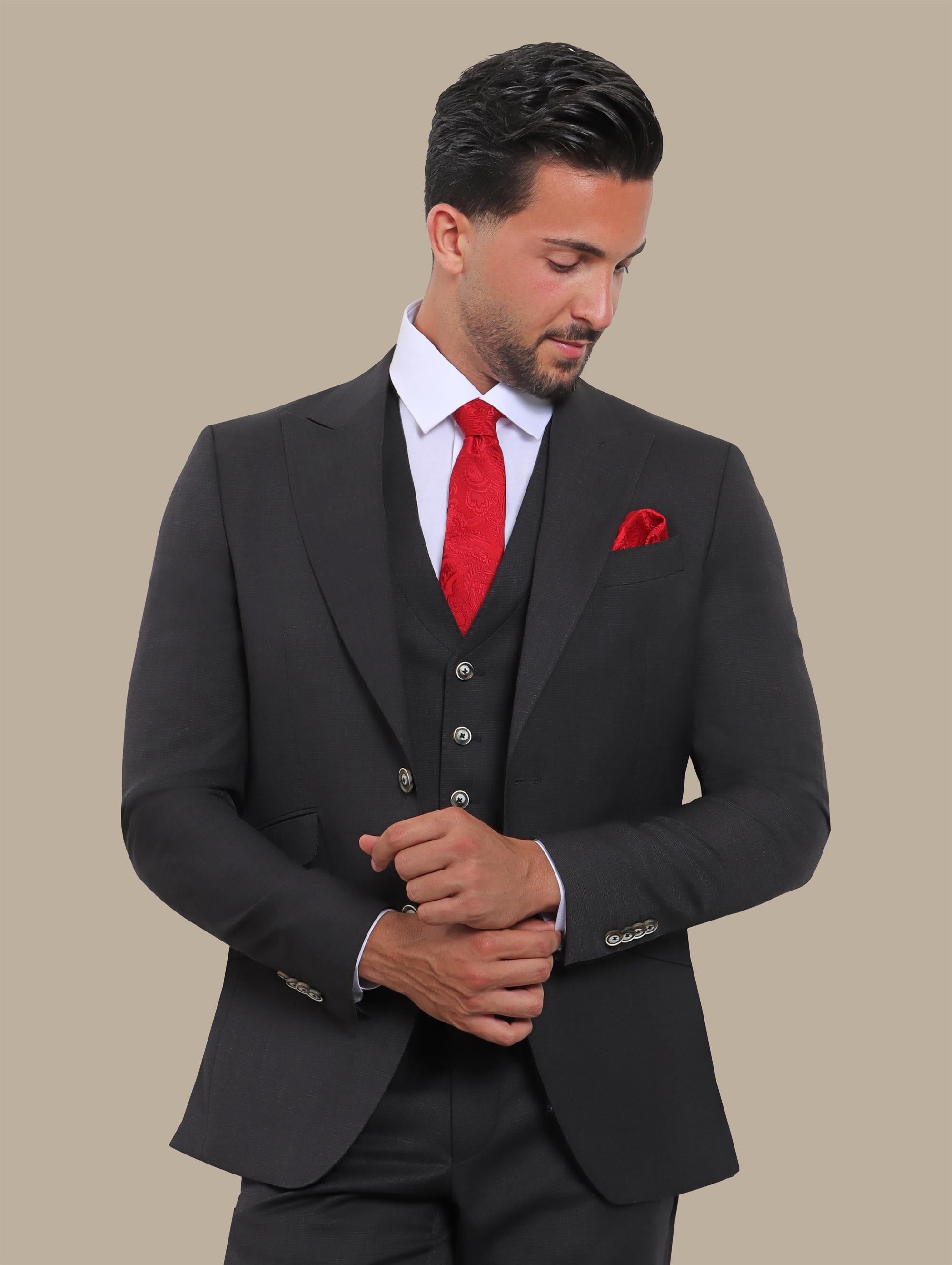 Black Fila Fil Lycra 3-Piece Suit with Peak Lapel