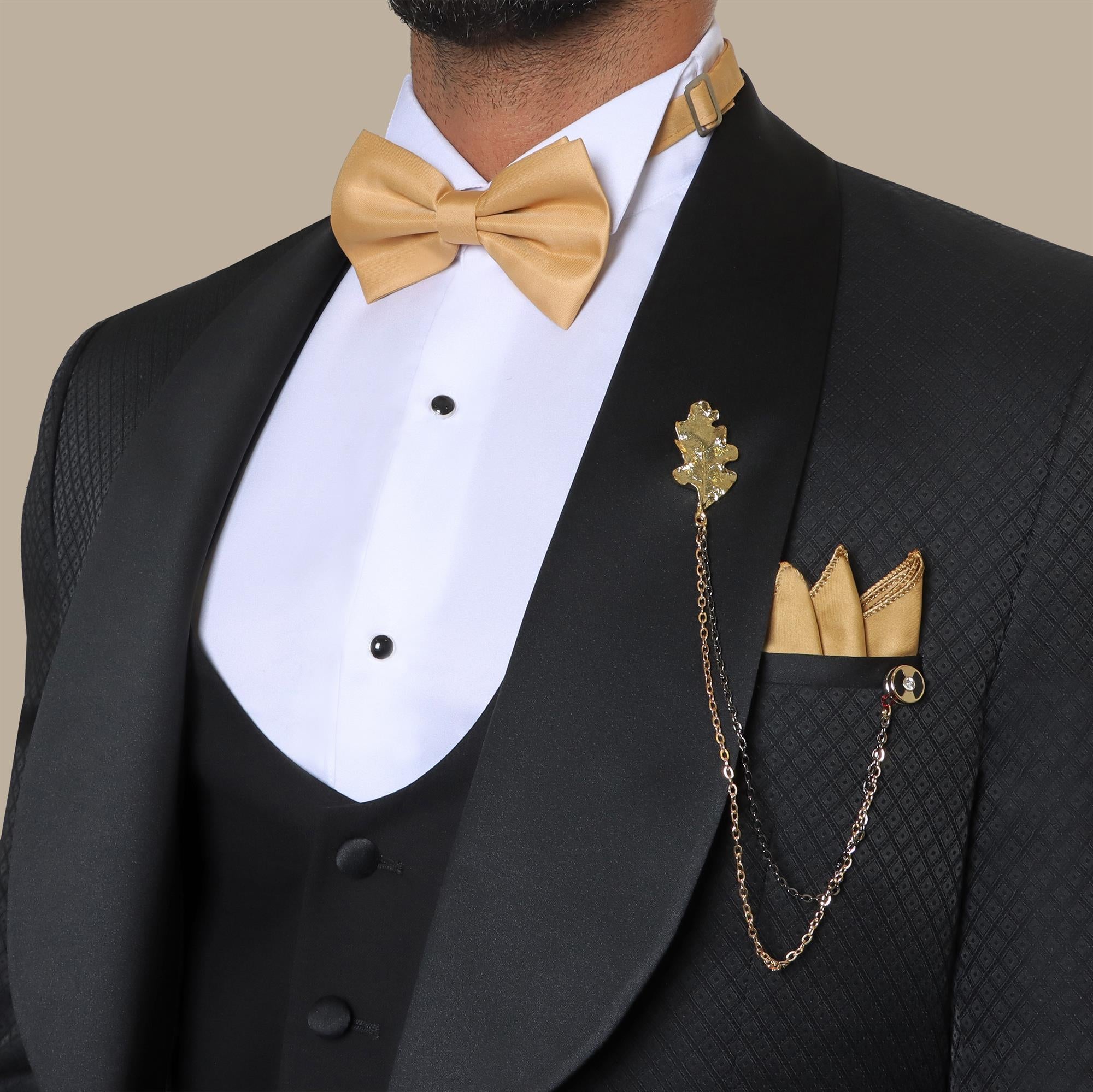 Timeless Opulence: Special FV Collection 3-Piece Black Tie Tuxedo with Distinctive Pattern