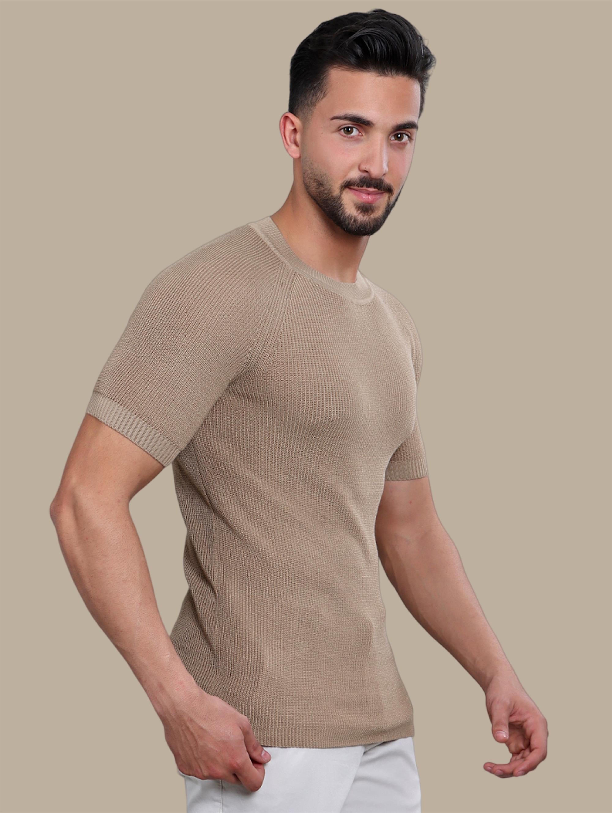 T-shirt Round Neck Knitted | Beige