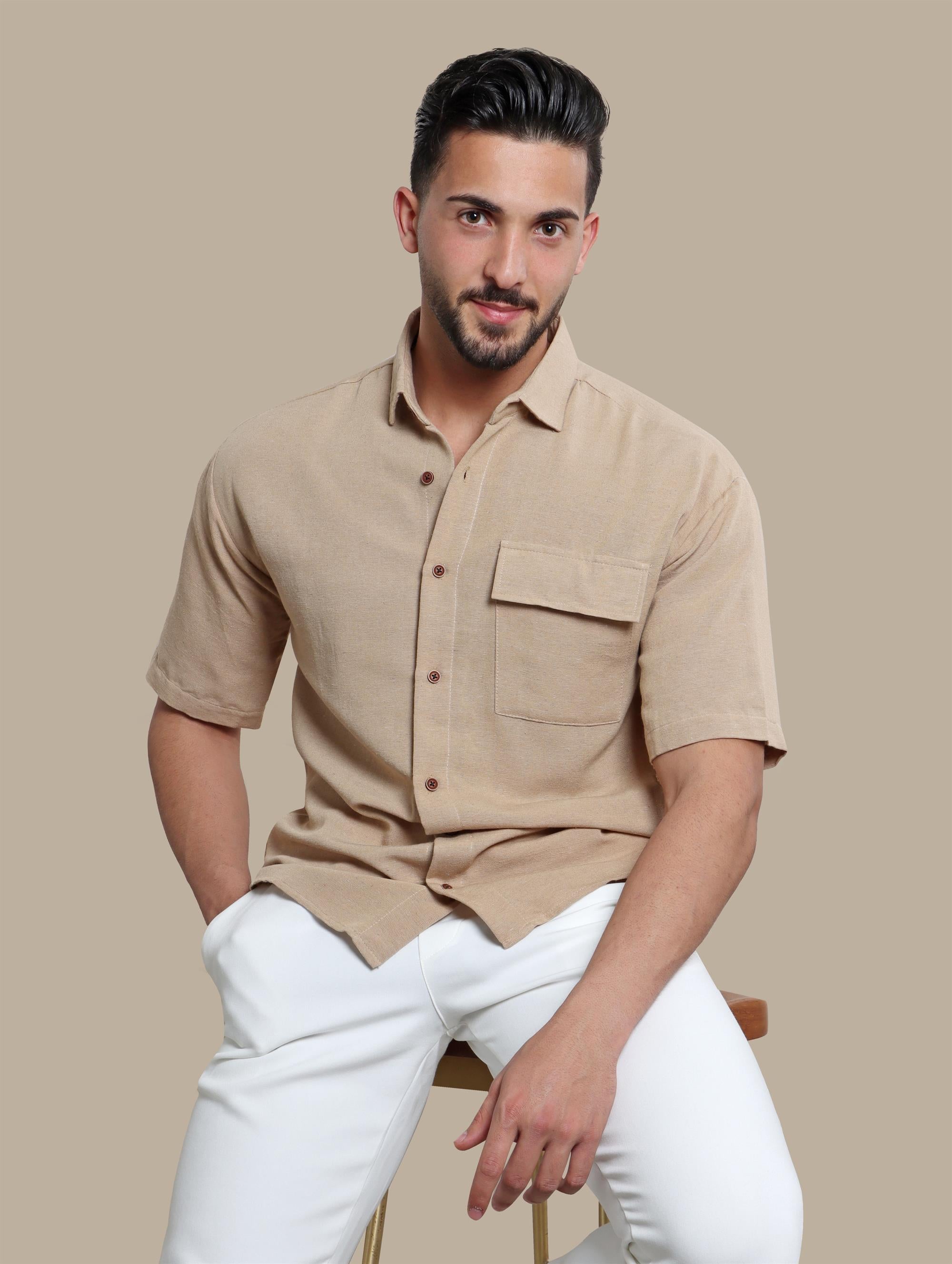 Shirt Linen 1 Pocket Short Sleeve | Camel