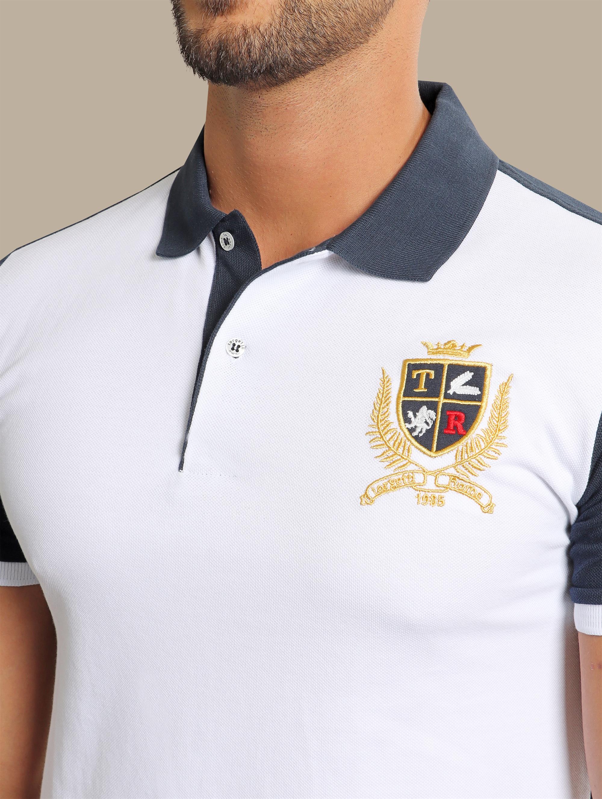 White Polo with Patch Piping: Stylish Detail