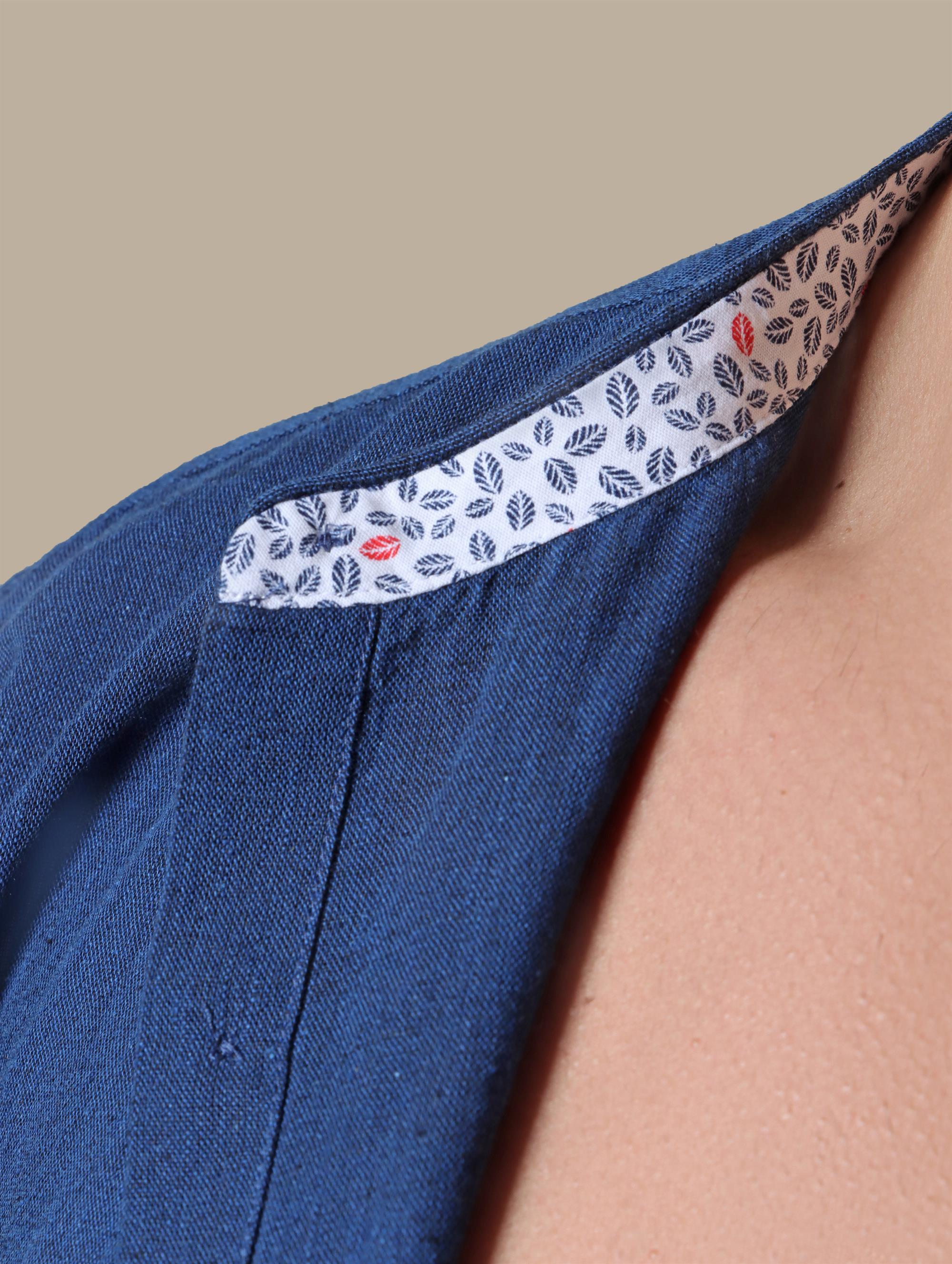 Shirt Linen Col Mao Inside Print | Navy