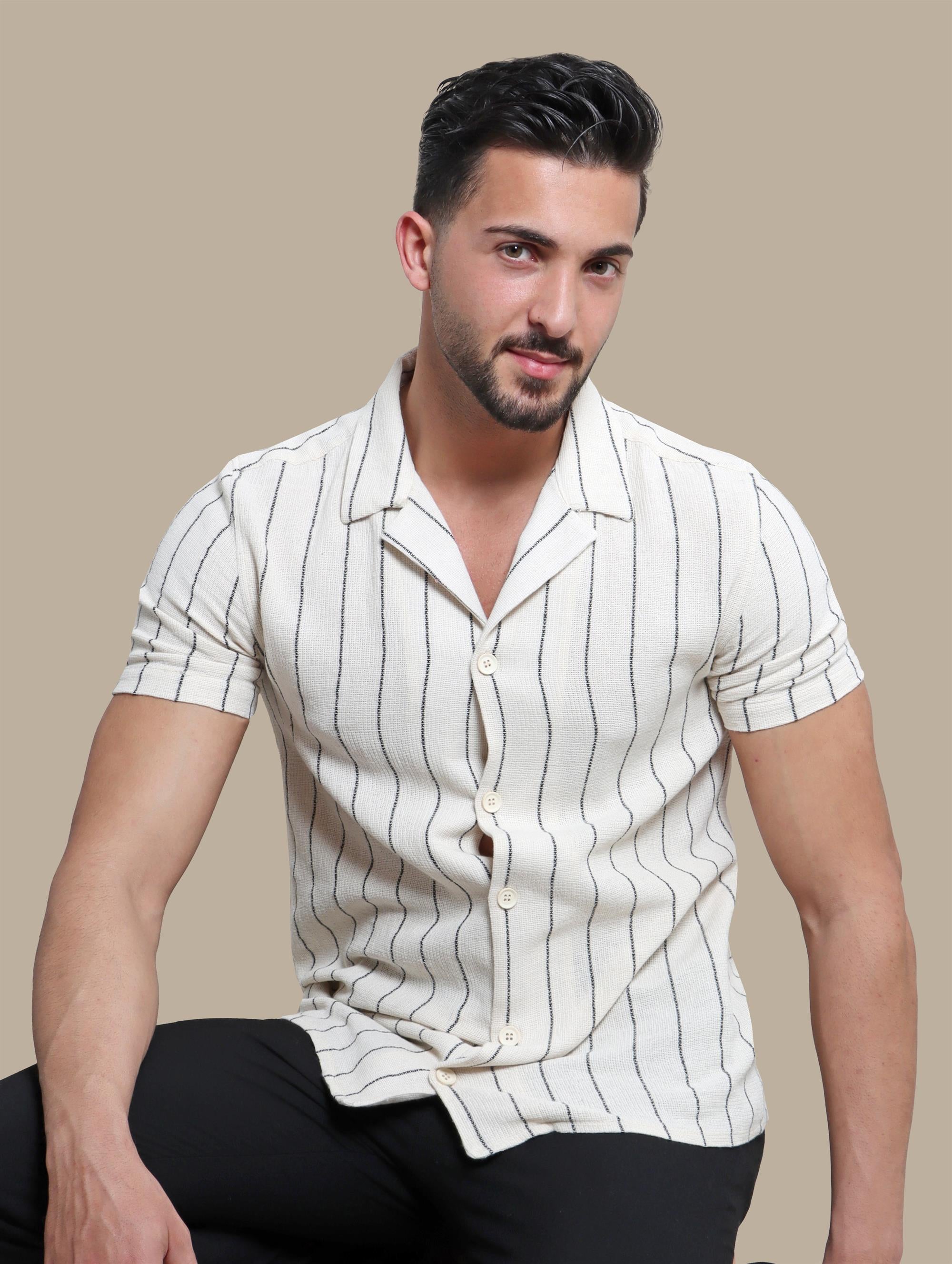 Shirt Canvas Black Stripes | Beige