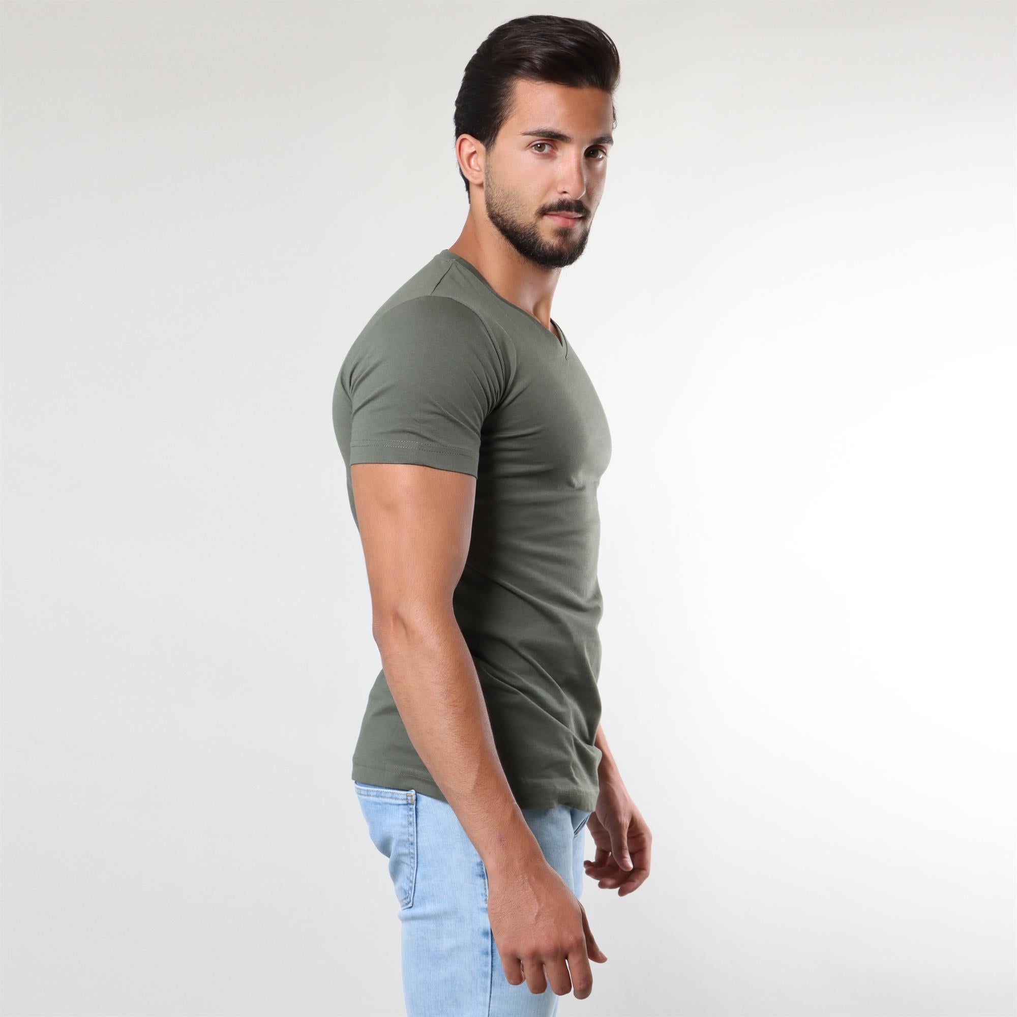 Khaki Basic V-Neck T-Shirt