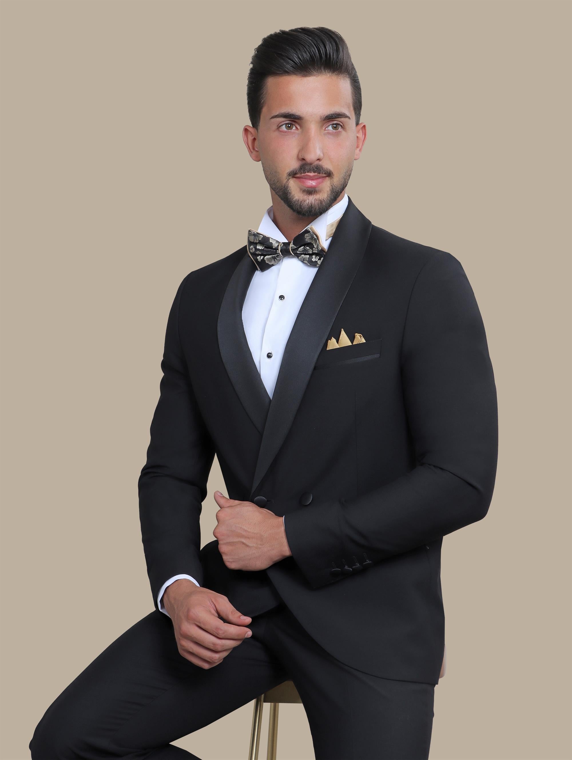 Tuxedo Double Breasted Col Chale | Black