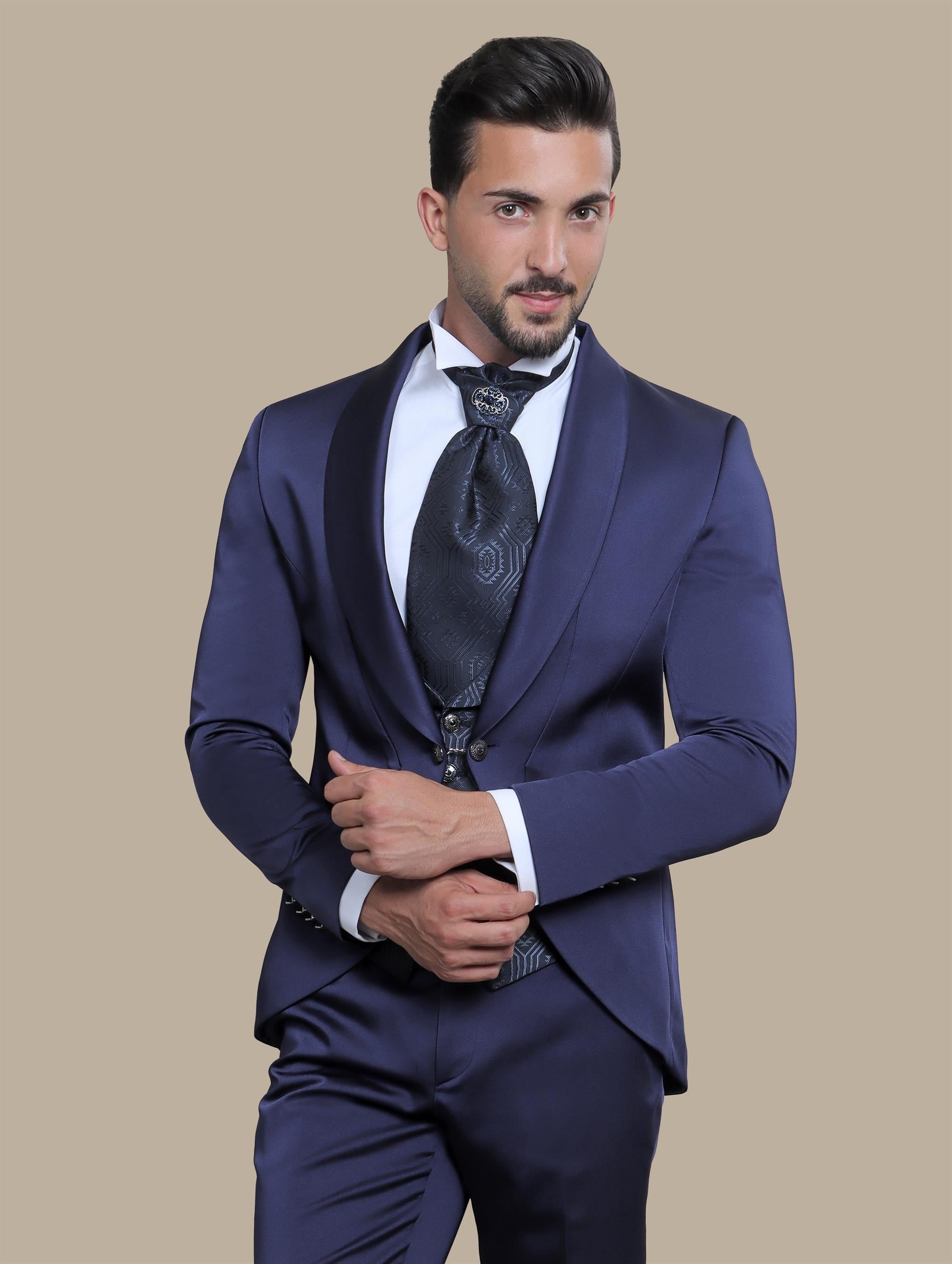 Indigo 4-Piece Tuxedo with Chale Collar and 6 Buttons