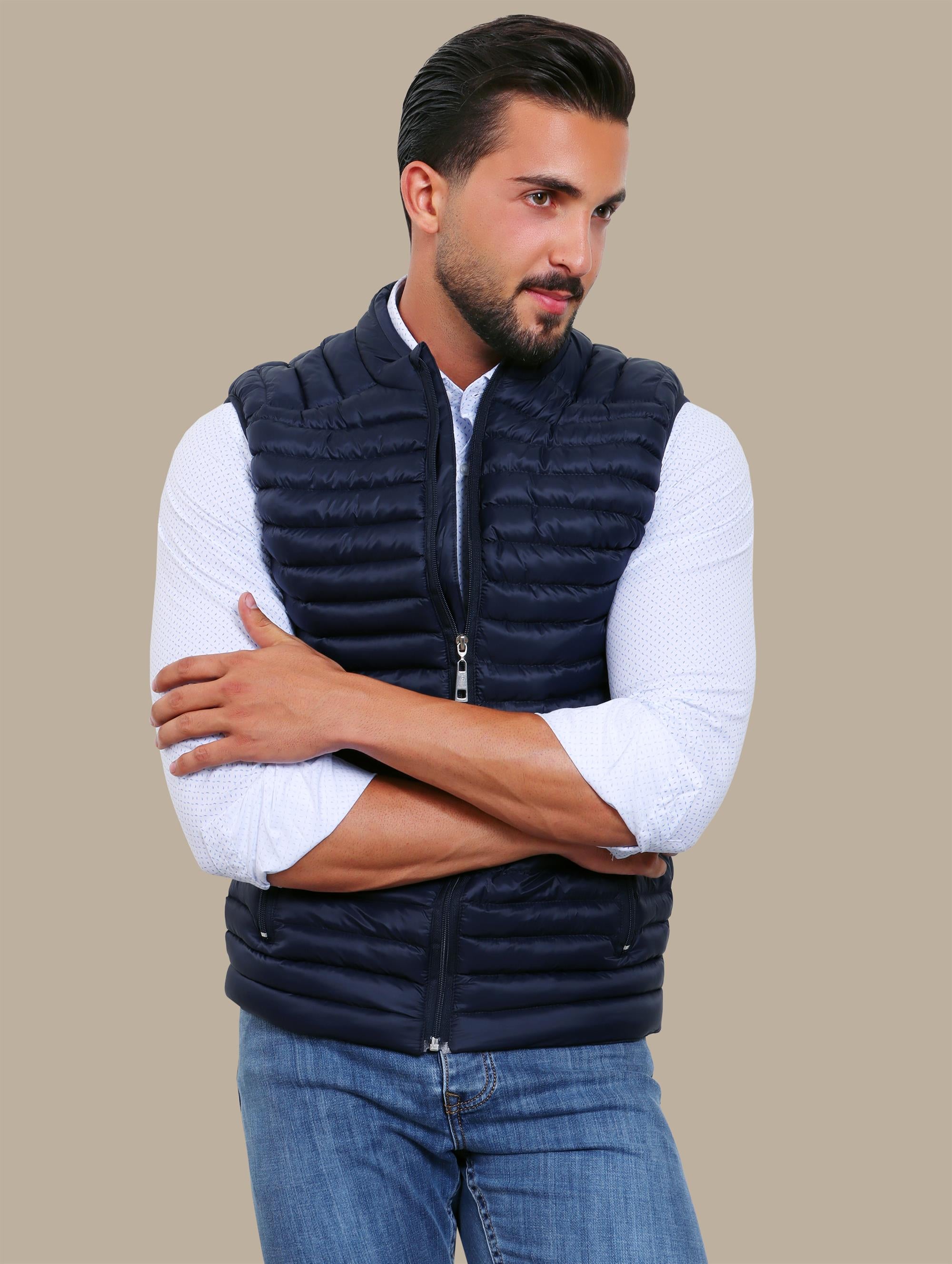 Midnight Luxe: Navy Padded Puffer Vest for Sleek Comfort