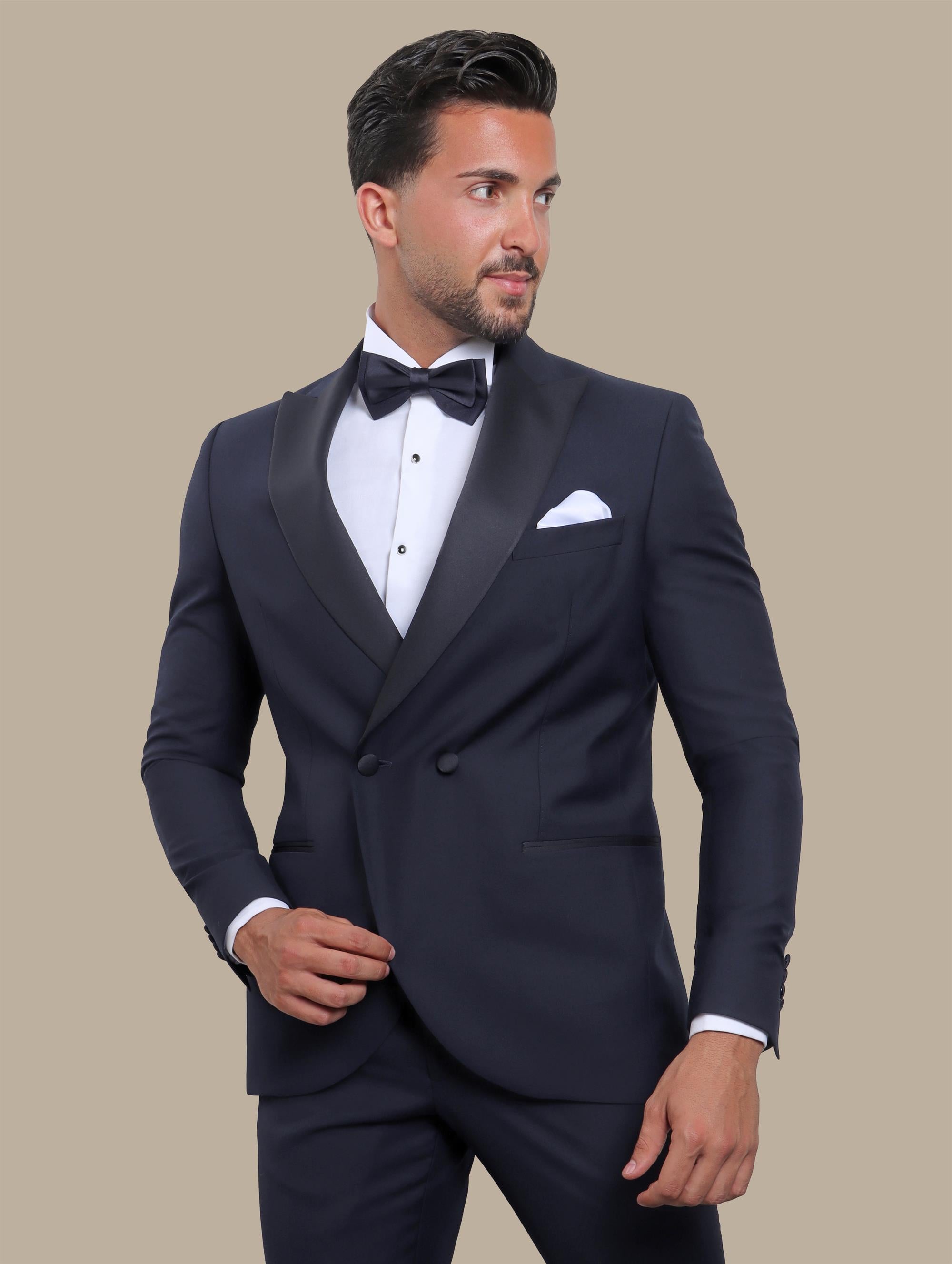 Navy Double-Breasted Peak Lapel Tuxedo