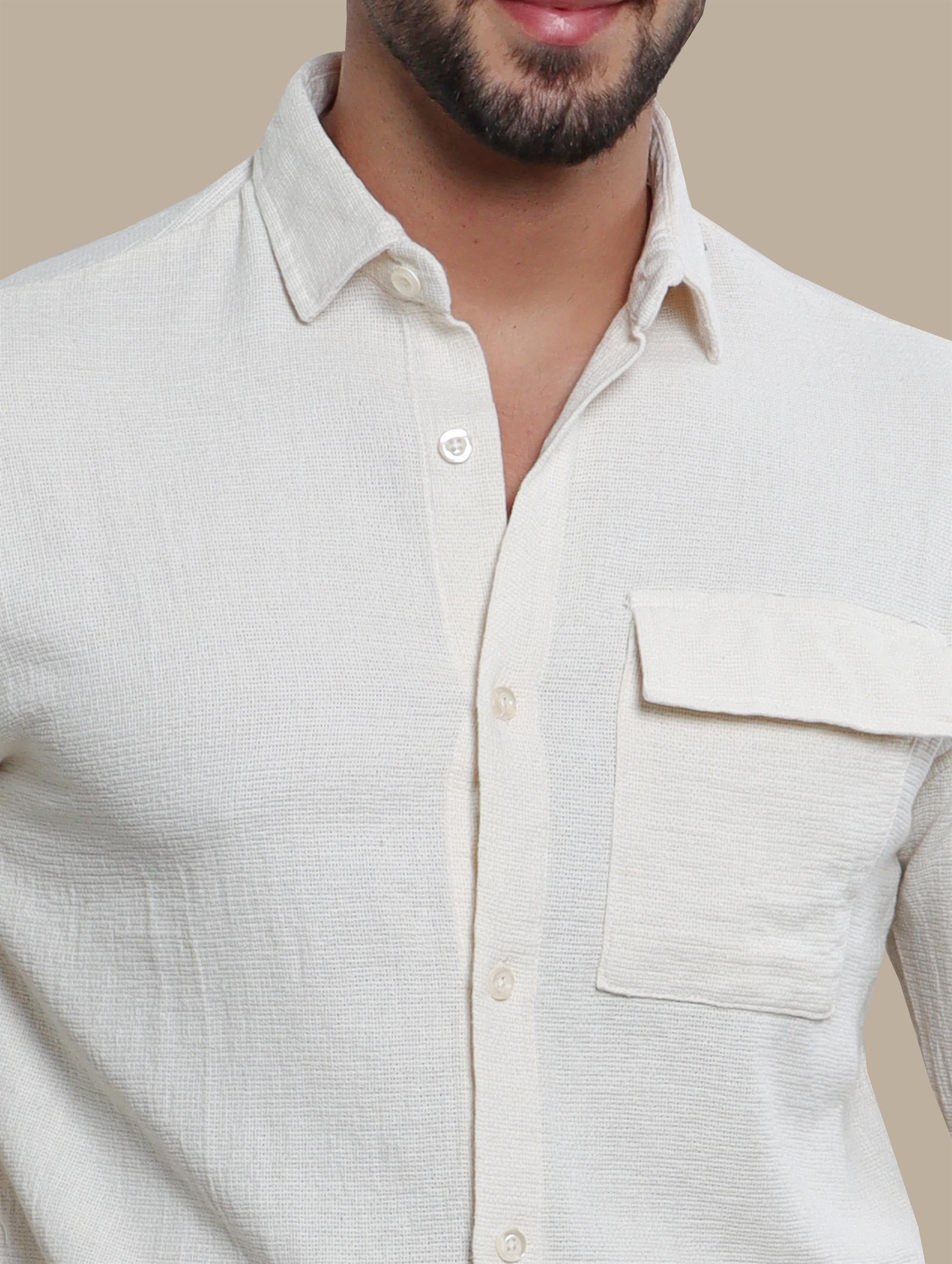 Shirt Canvas 1 Pocket Long Sleeve | Light Beige