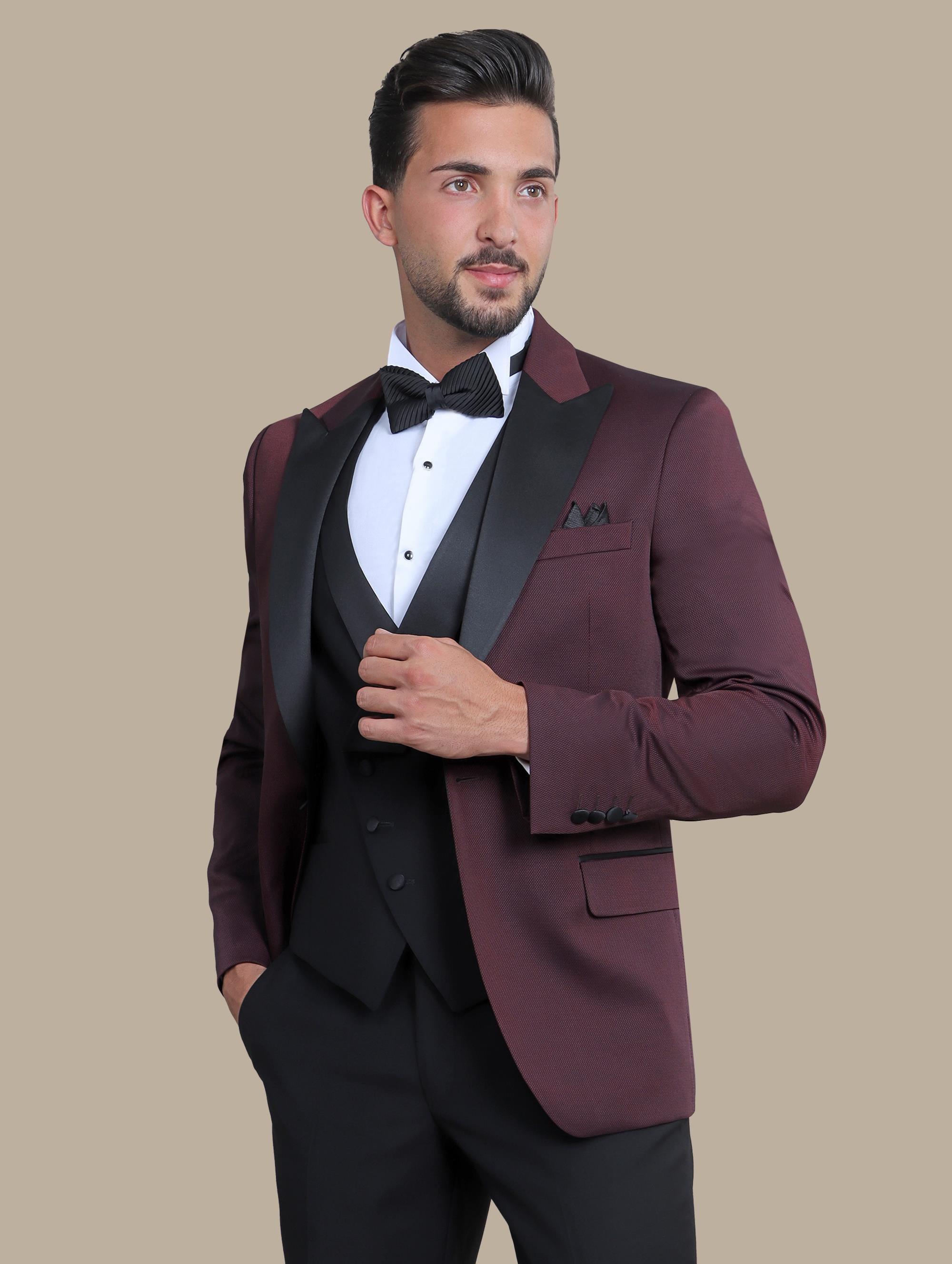 Burgundy Peak Lapel Tuxedo Suit – 3 Pieces