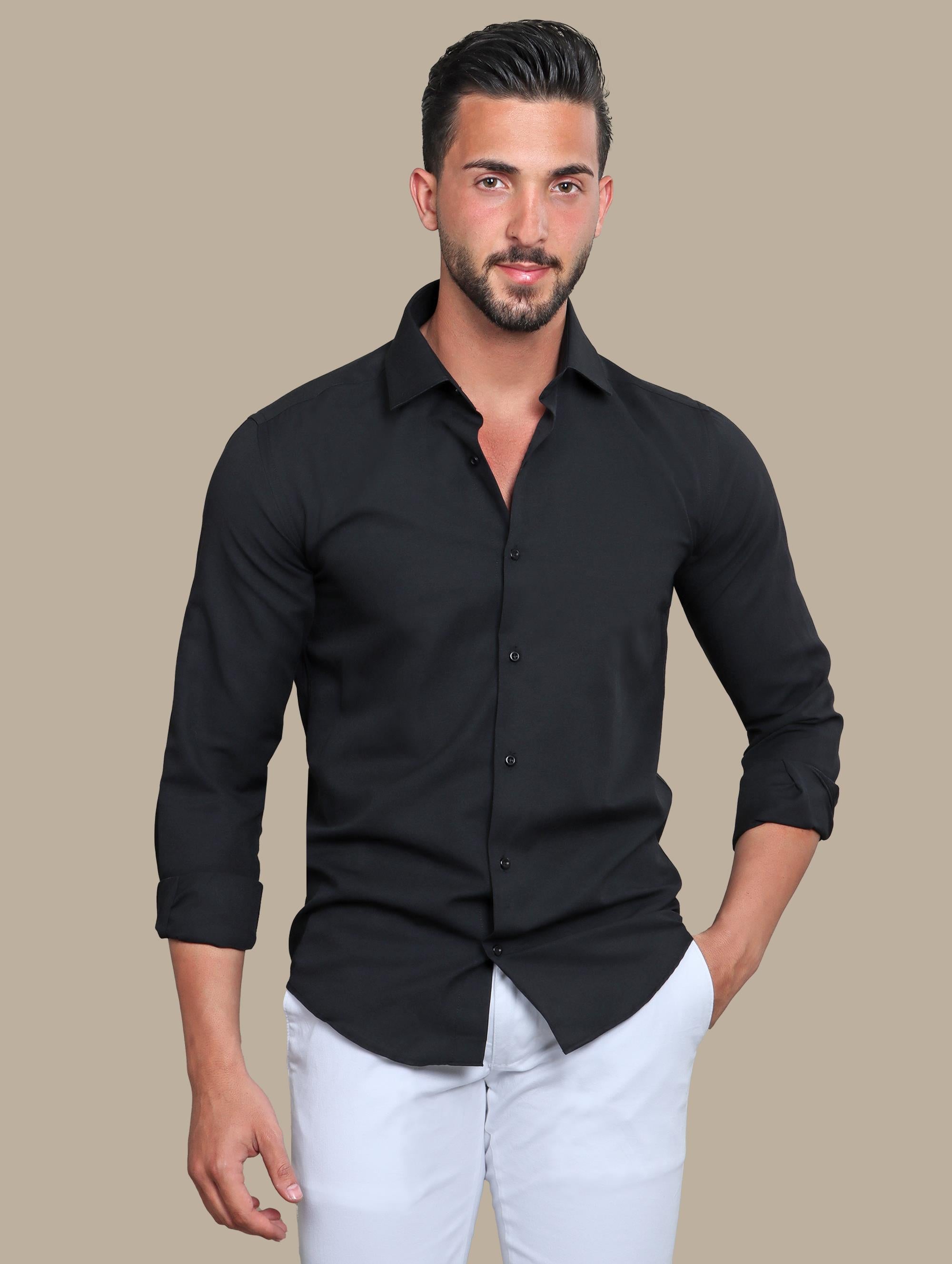 Black Chambray Slim-Fit Shirt