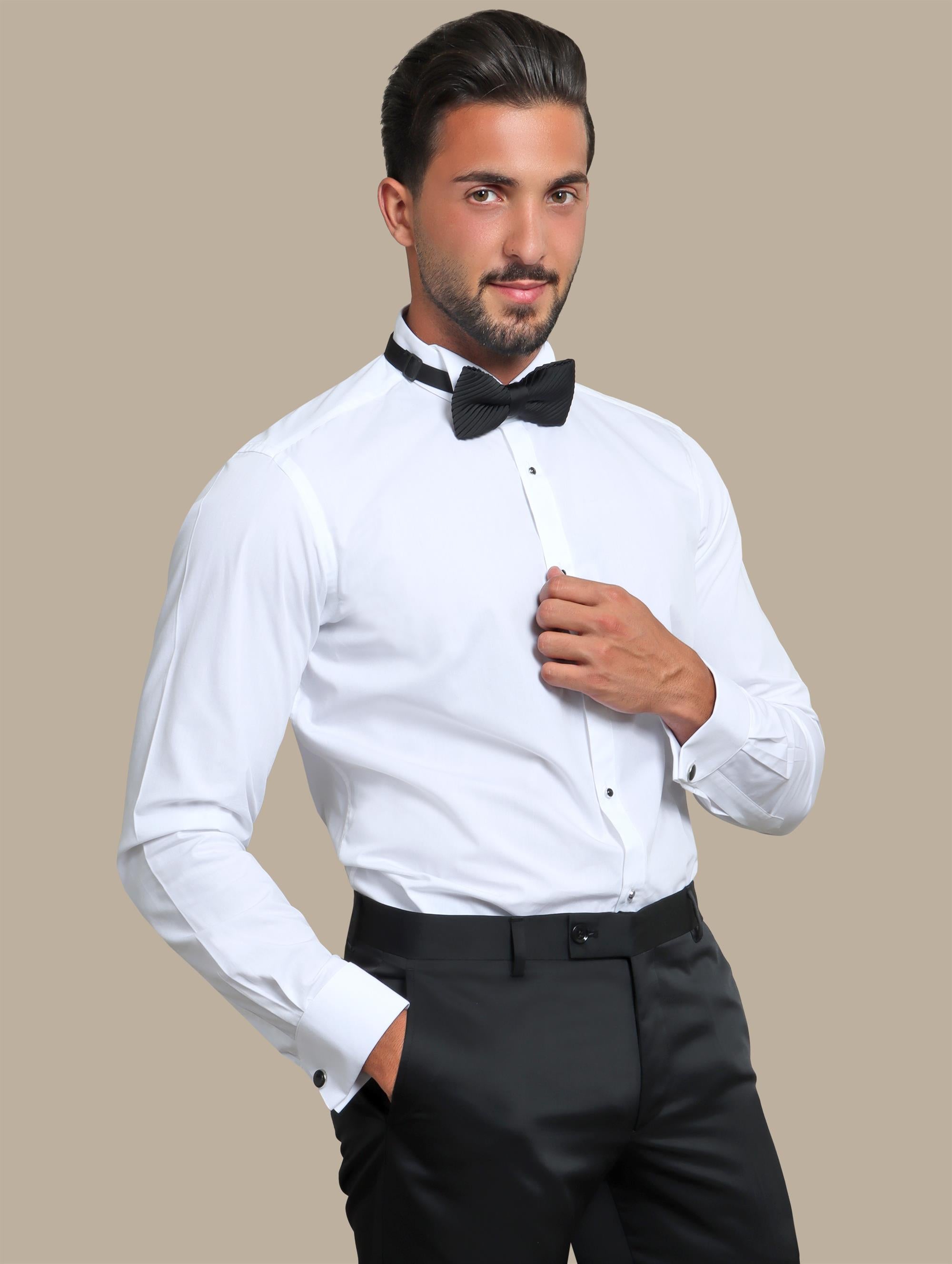 Shirt Tuxedo Black Button | White