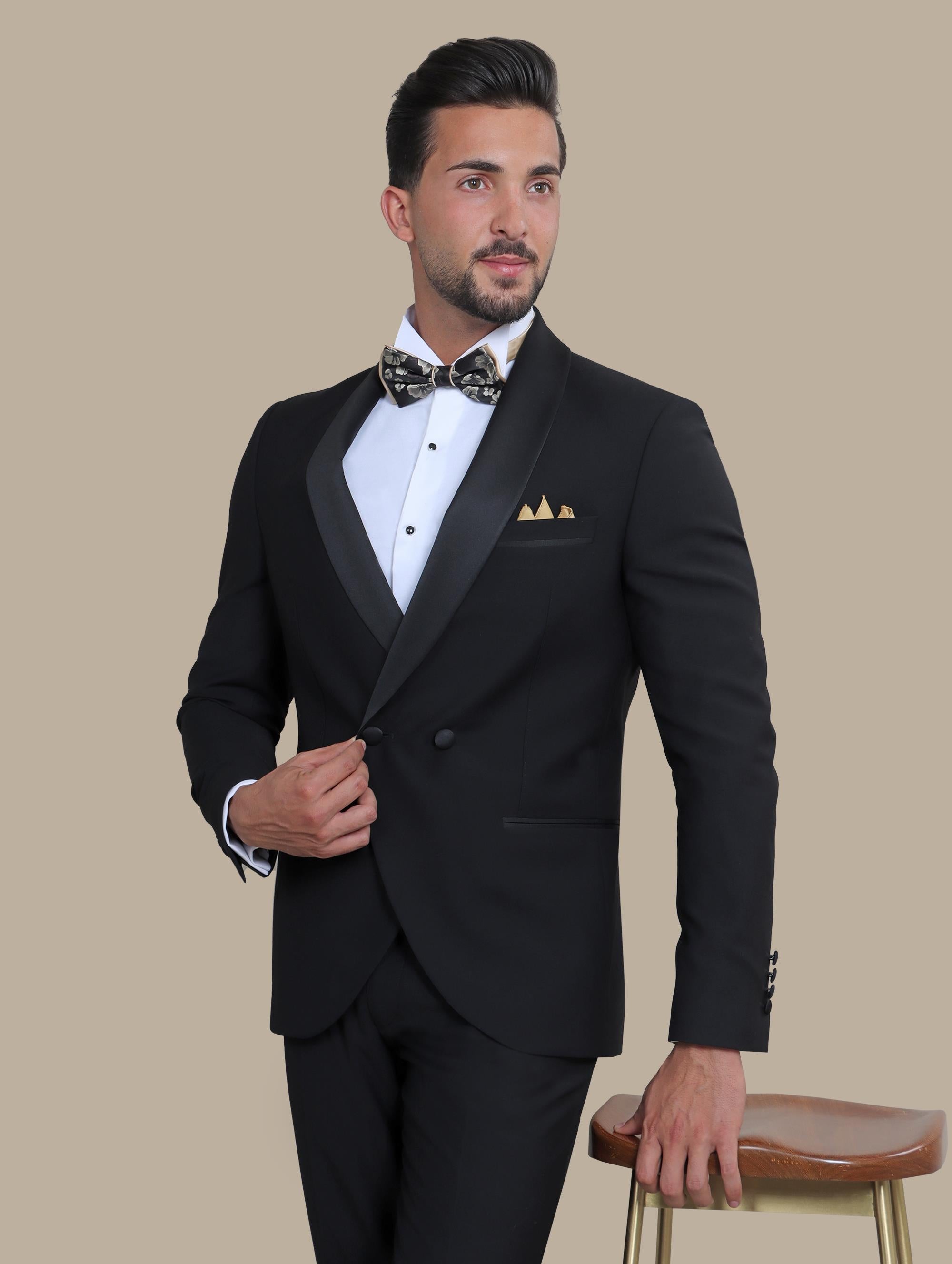 Black Double-Breasted Tuxedo with Shawl Collar