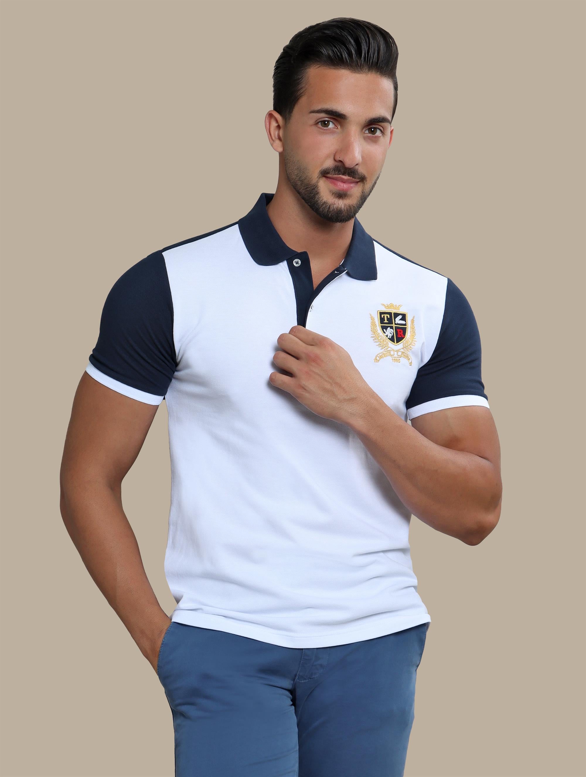 White Polo with Patch Piping: Stylish Detail