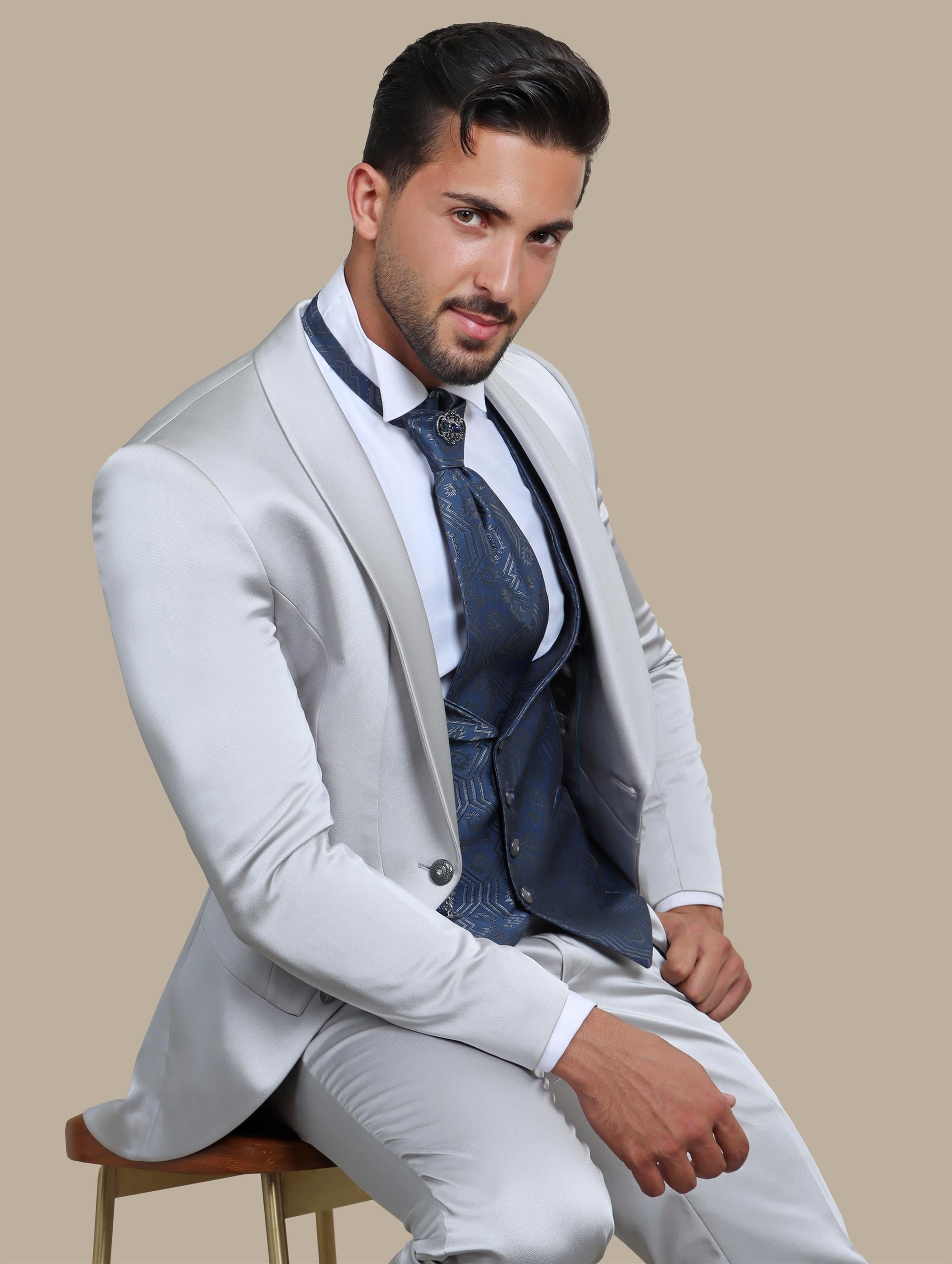 Timeless Sophistication: Silver 6-Button Shawl Collar Tuxedo