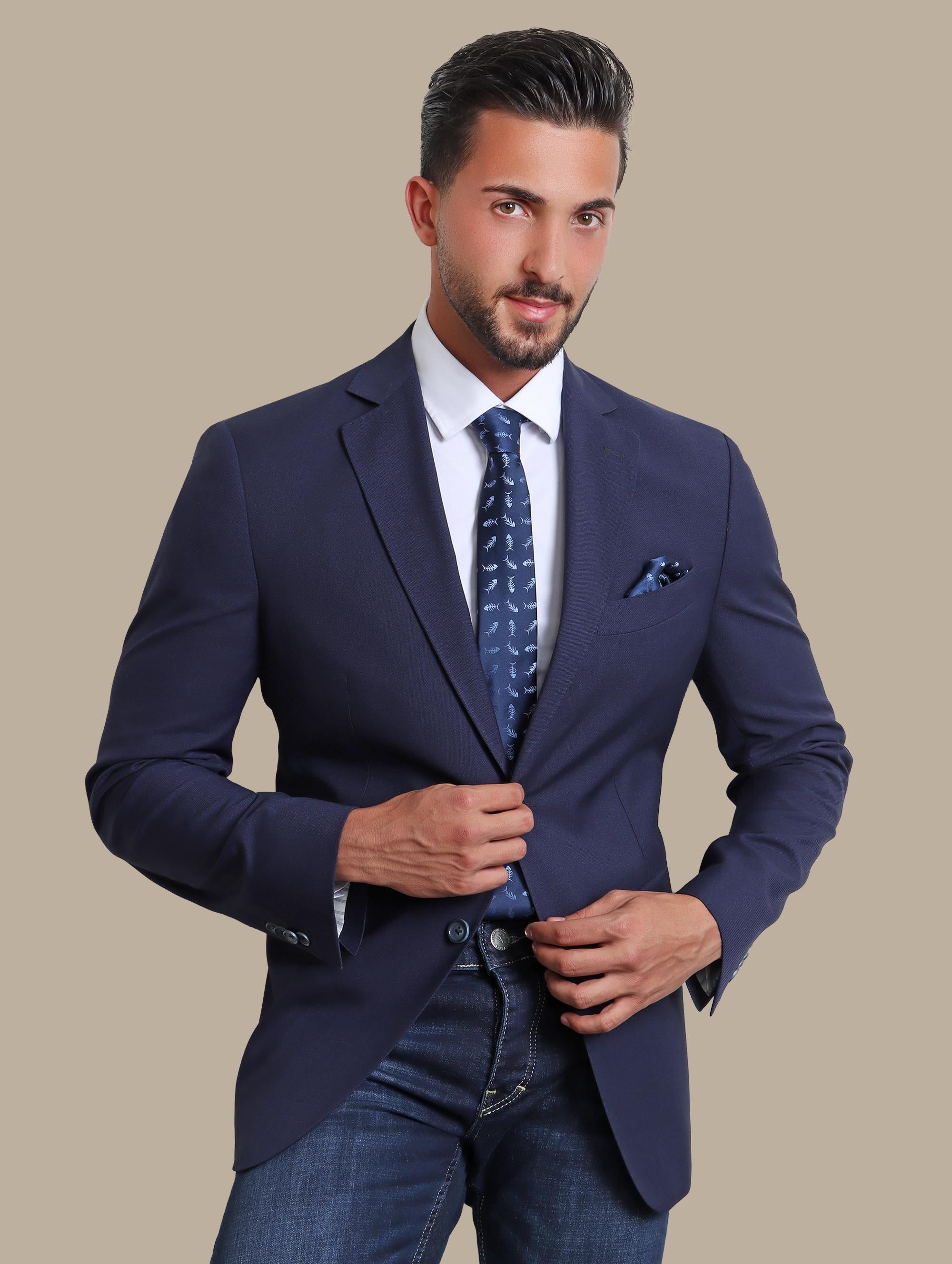 Navy Notch Lapel Regular Structure Blazer