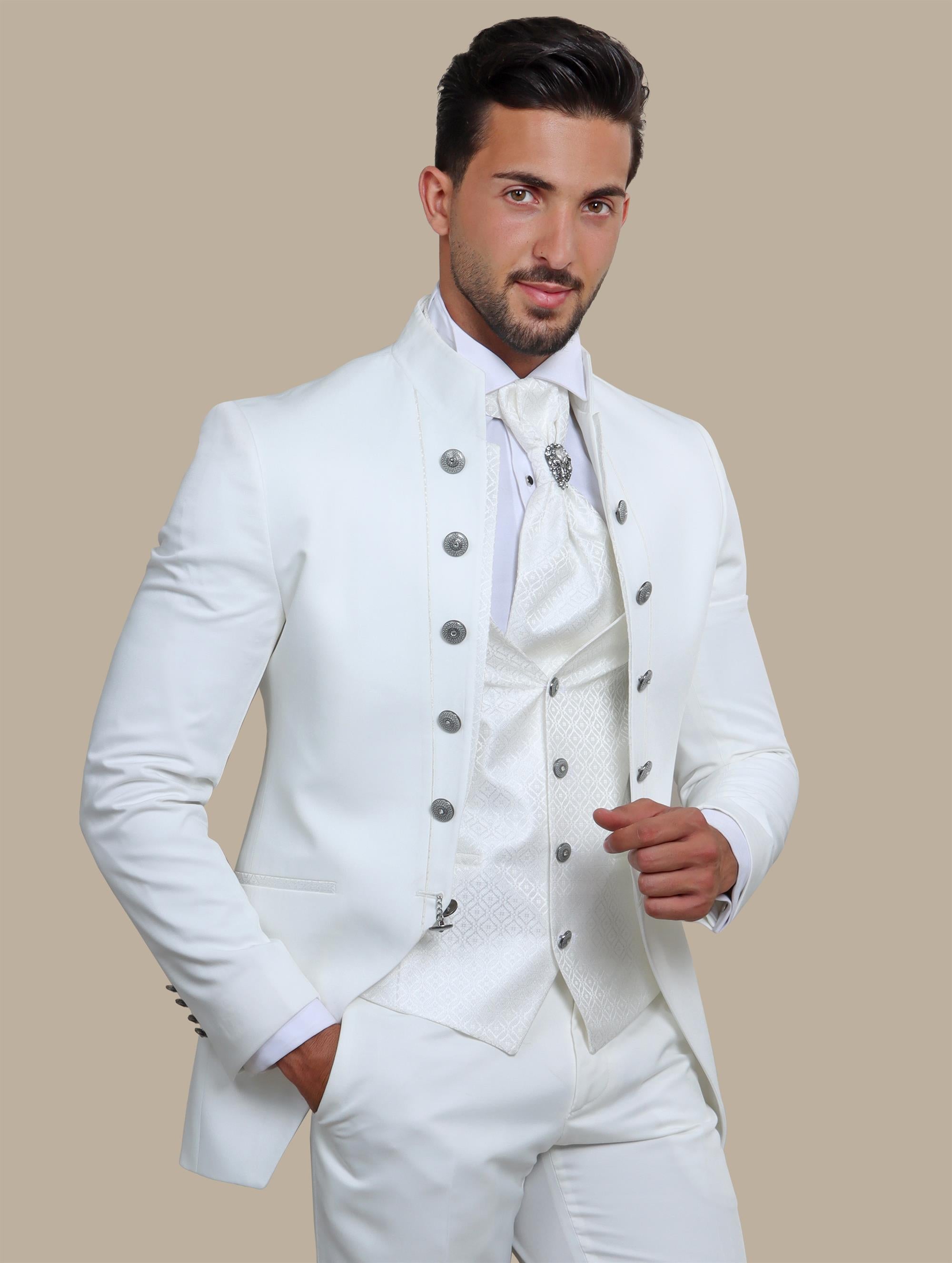 White 4-Piece Tuxedo with Col Chale & 12 Buttons