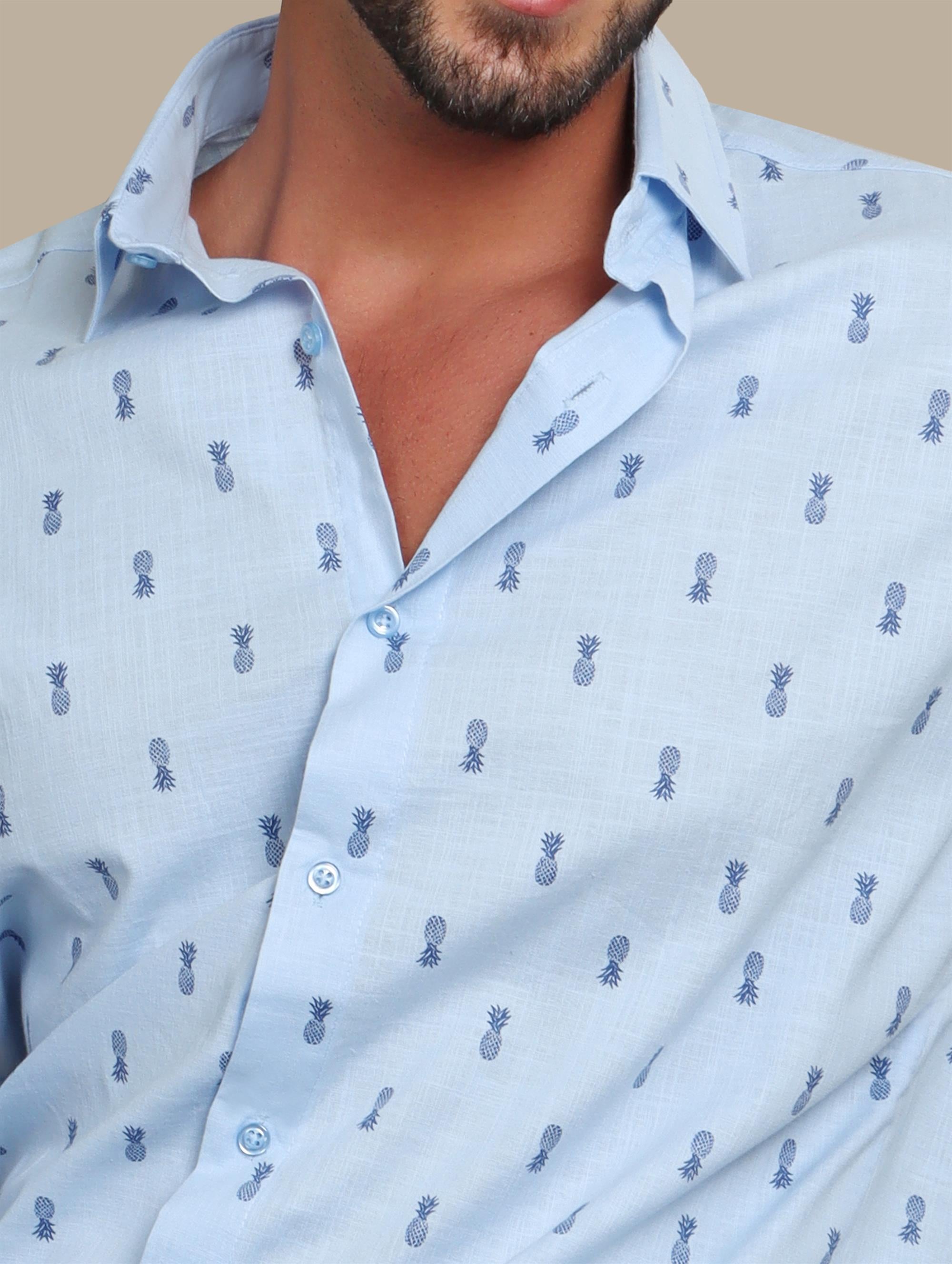 Shirt Linen Printed Pineapple | Light Blue