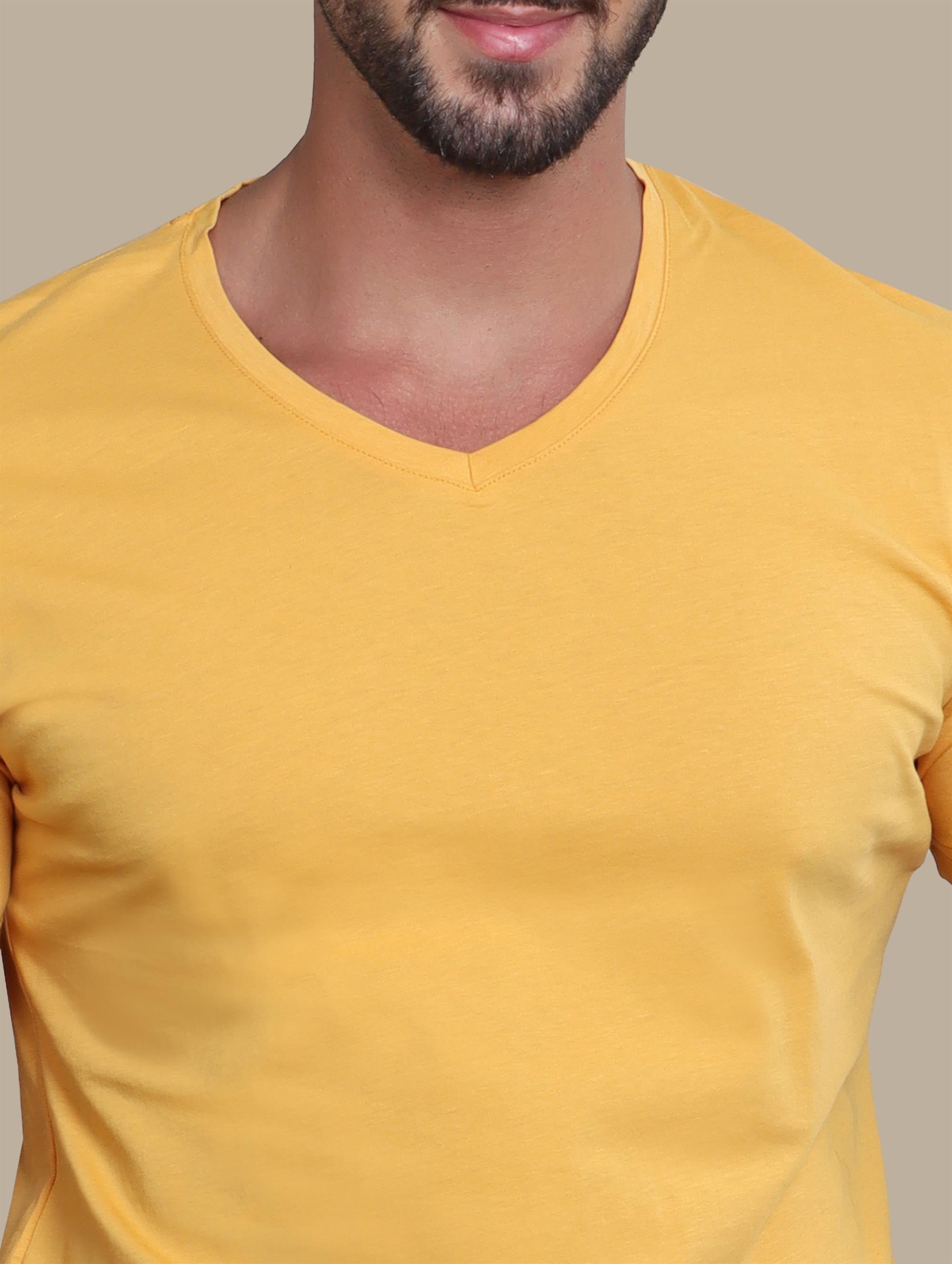 Sunny Glow: Yellow V-Neck Short Sleeve T-Shirt