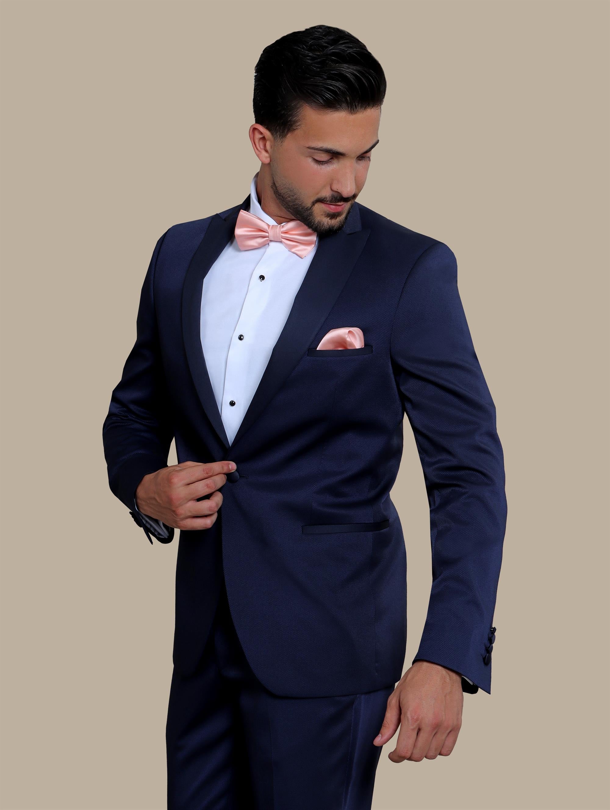 Midnight Elegance: Navy Tuxedo with Peak Lapel