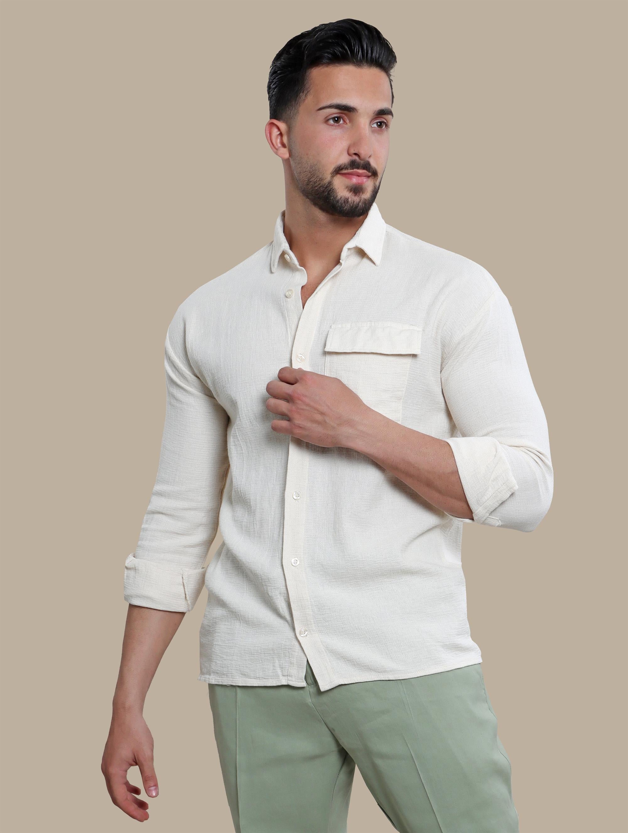 Shirt Canvas 1 Pocket Long Sleeve | Light Beige