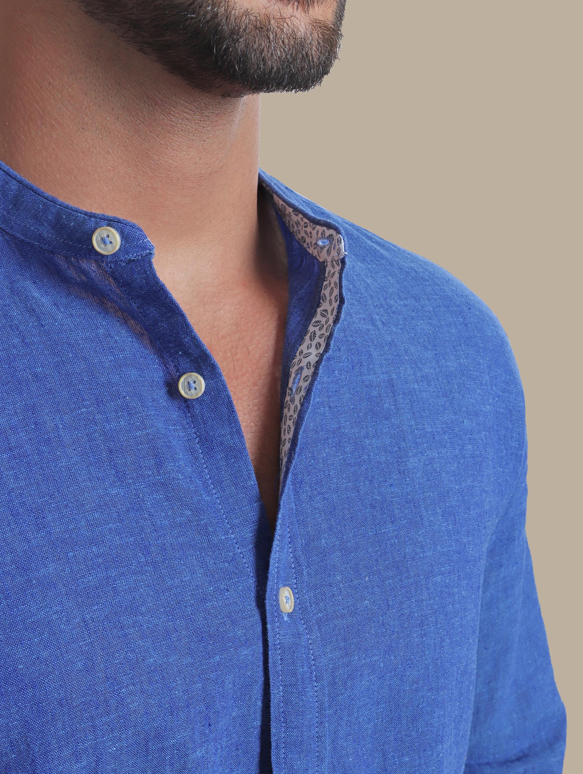 Shirt Linen Col Mao Inside Print | Indigo