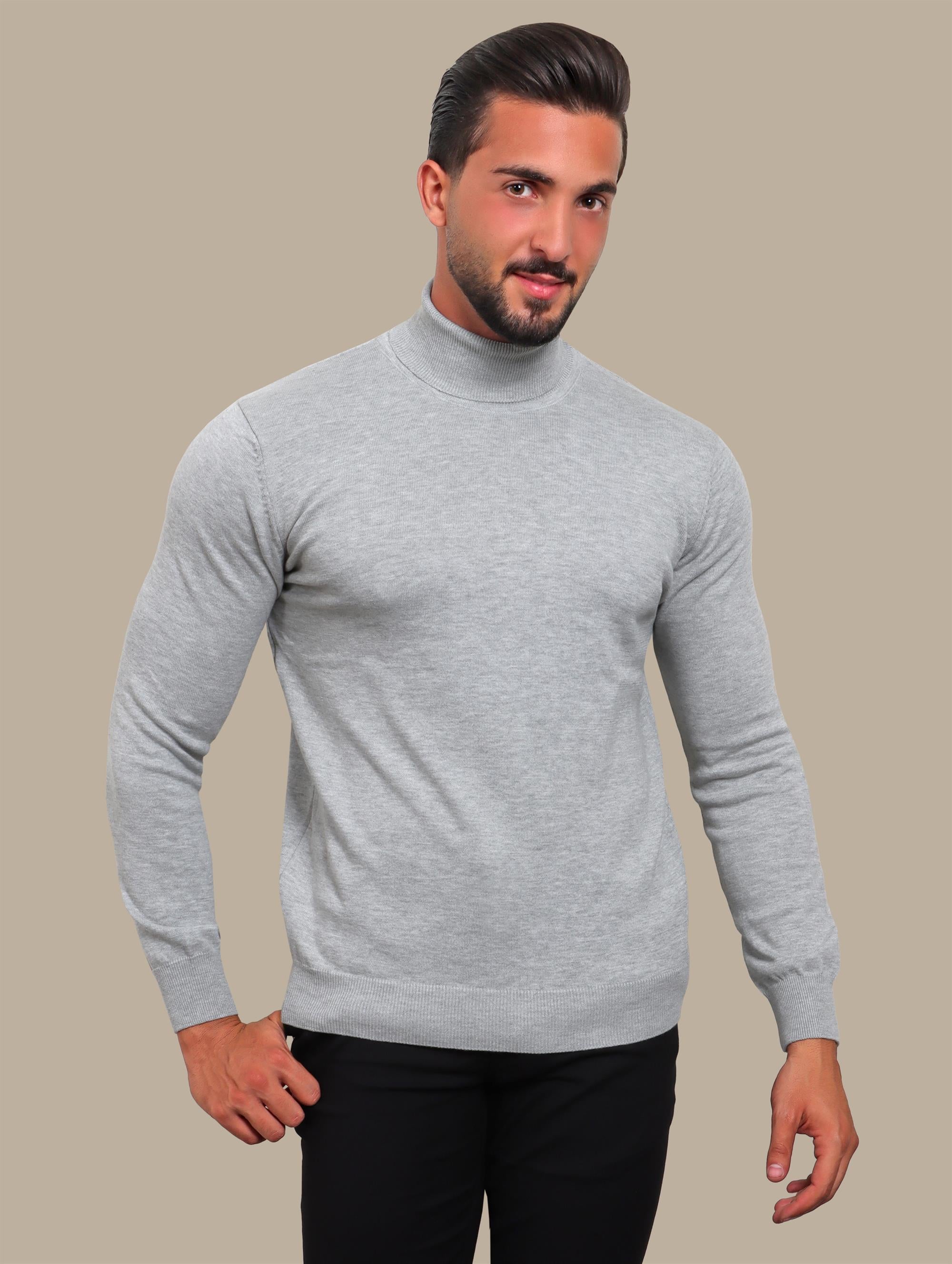 Light Grey Turtle Neck Basic Sweater