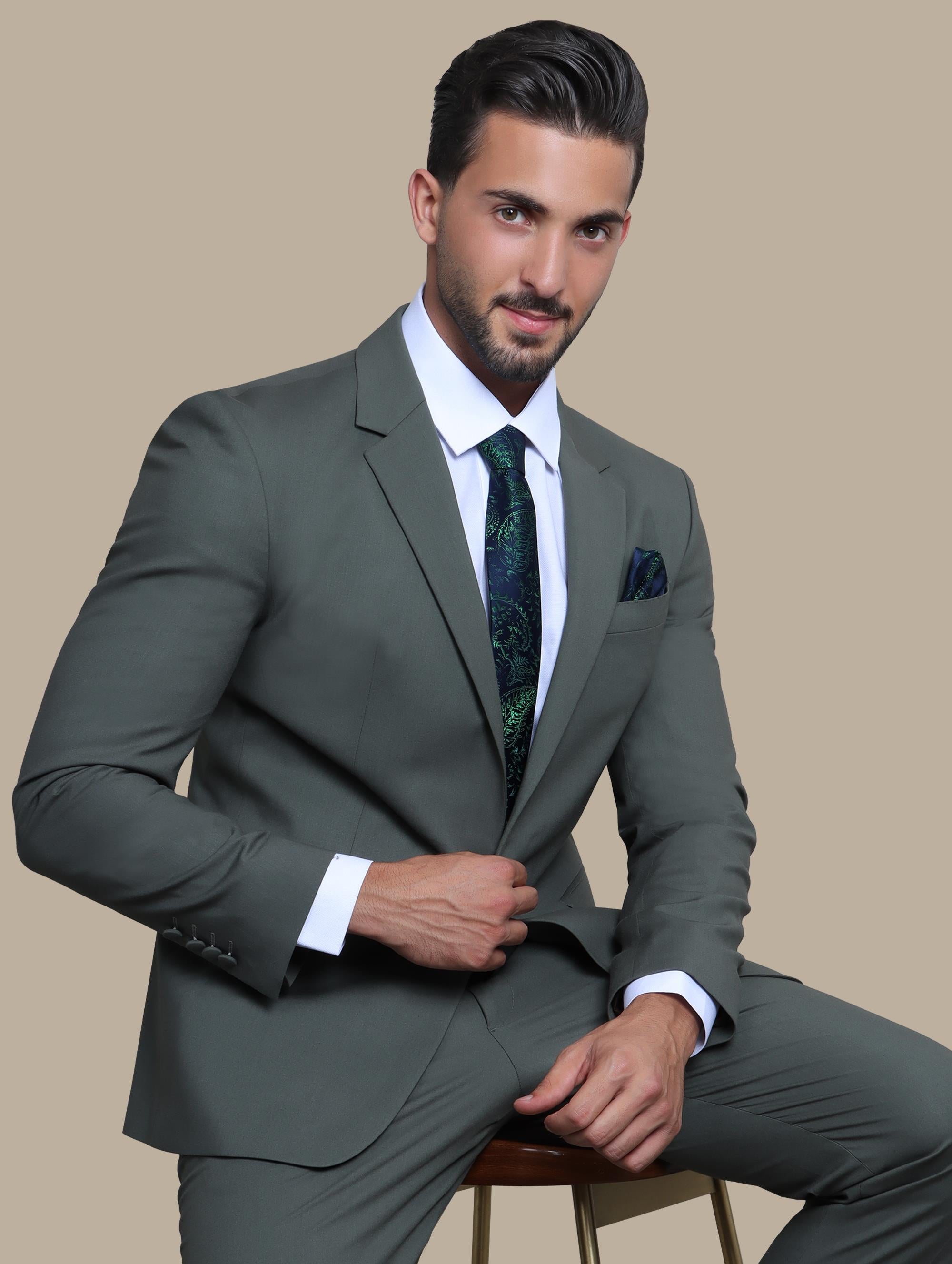 Khaki Double-Breasted Italian Suit