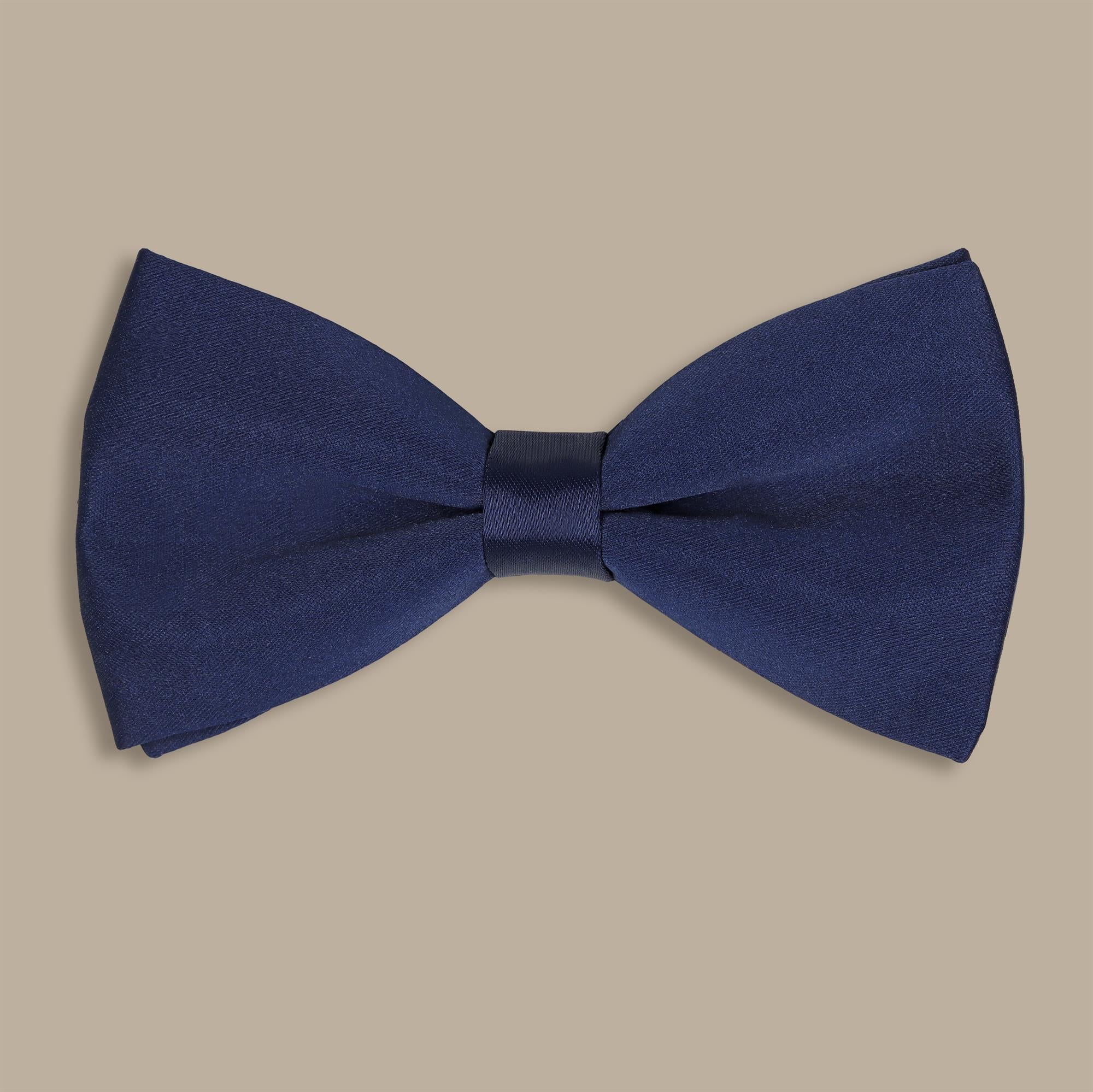 Small Navy Plain Satin Bowtie