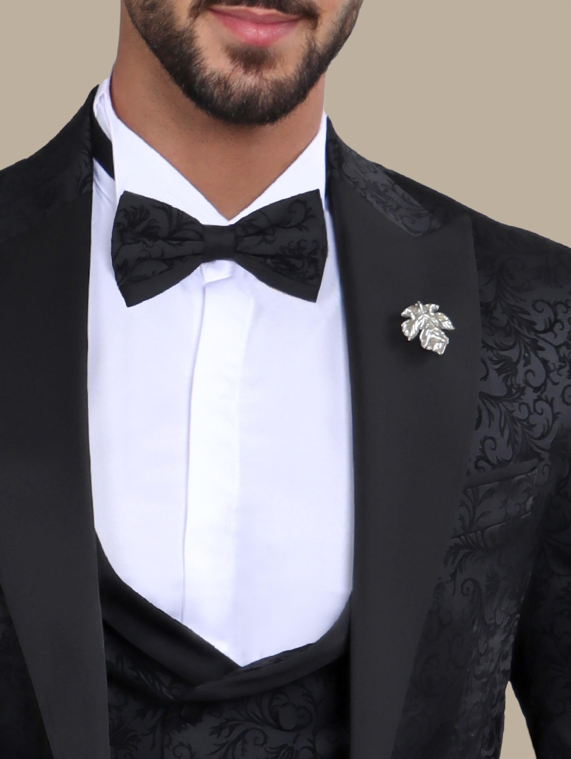 Tuxedo Jacquard Leaves 4 Pcs | Black