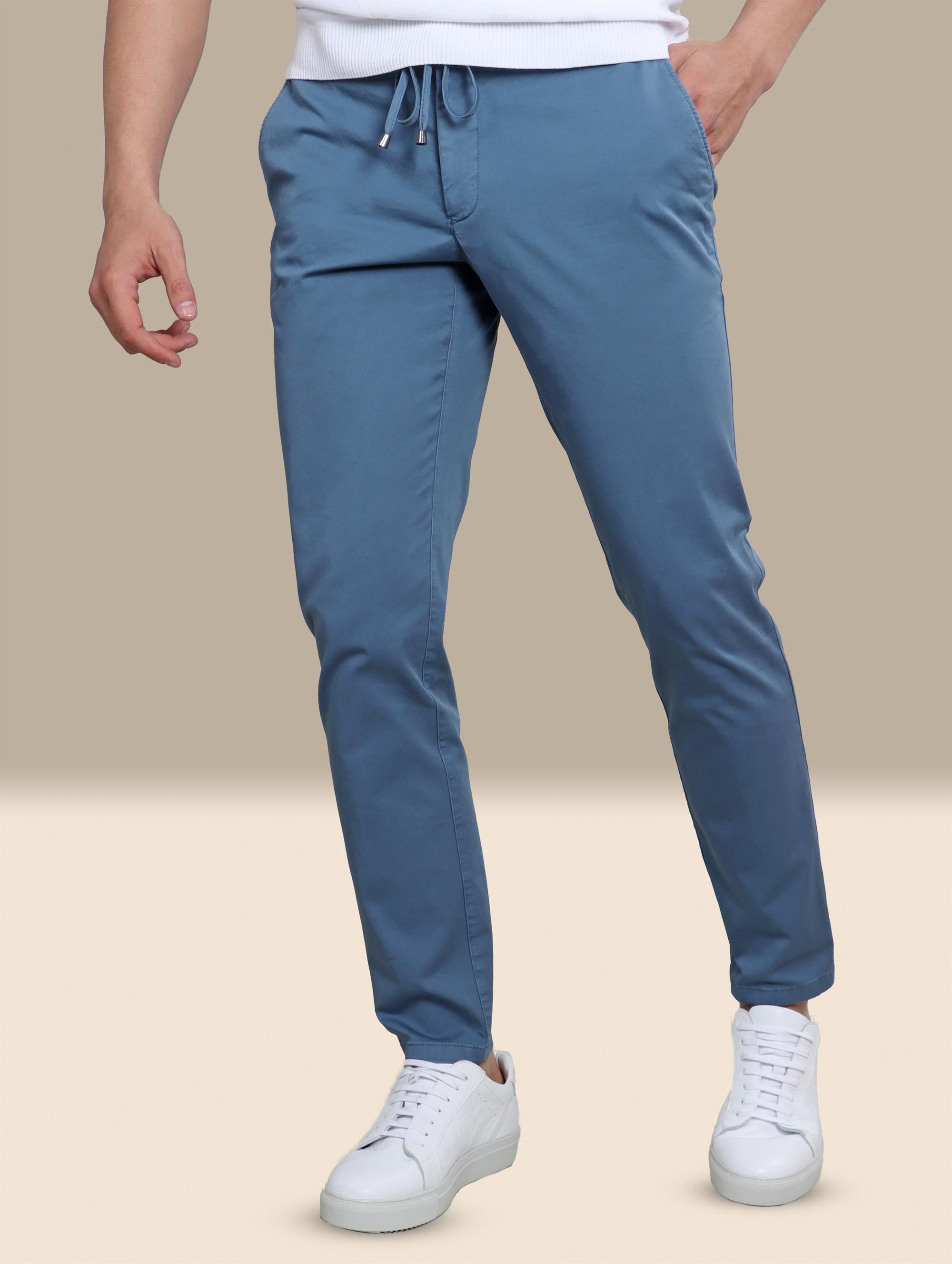 Fashion Trouser With Elastic Band | Light Blue