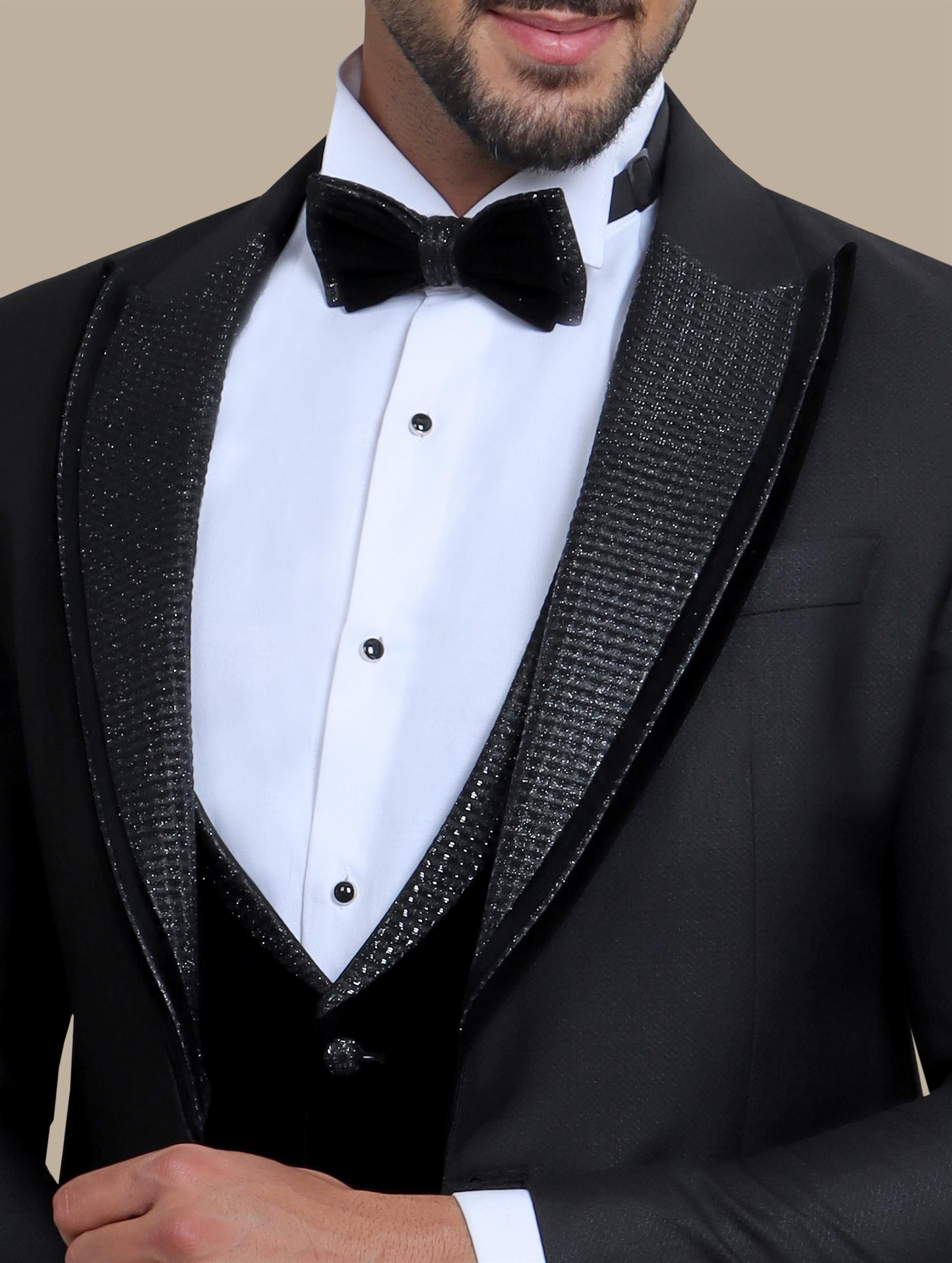 4-Piece Black Glitter & Velvet Tuxedo Set