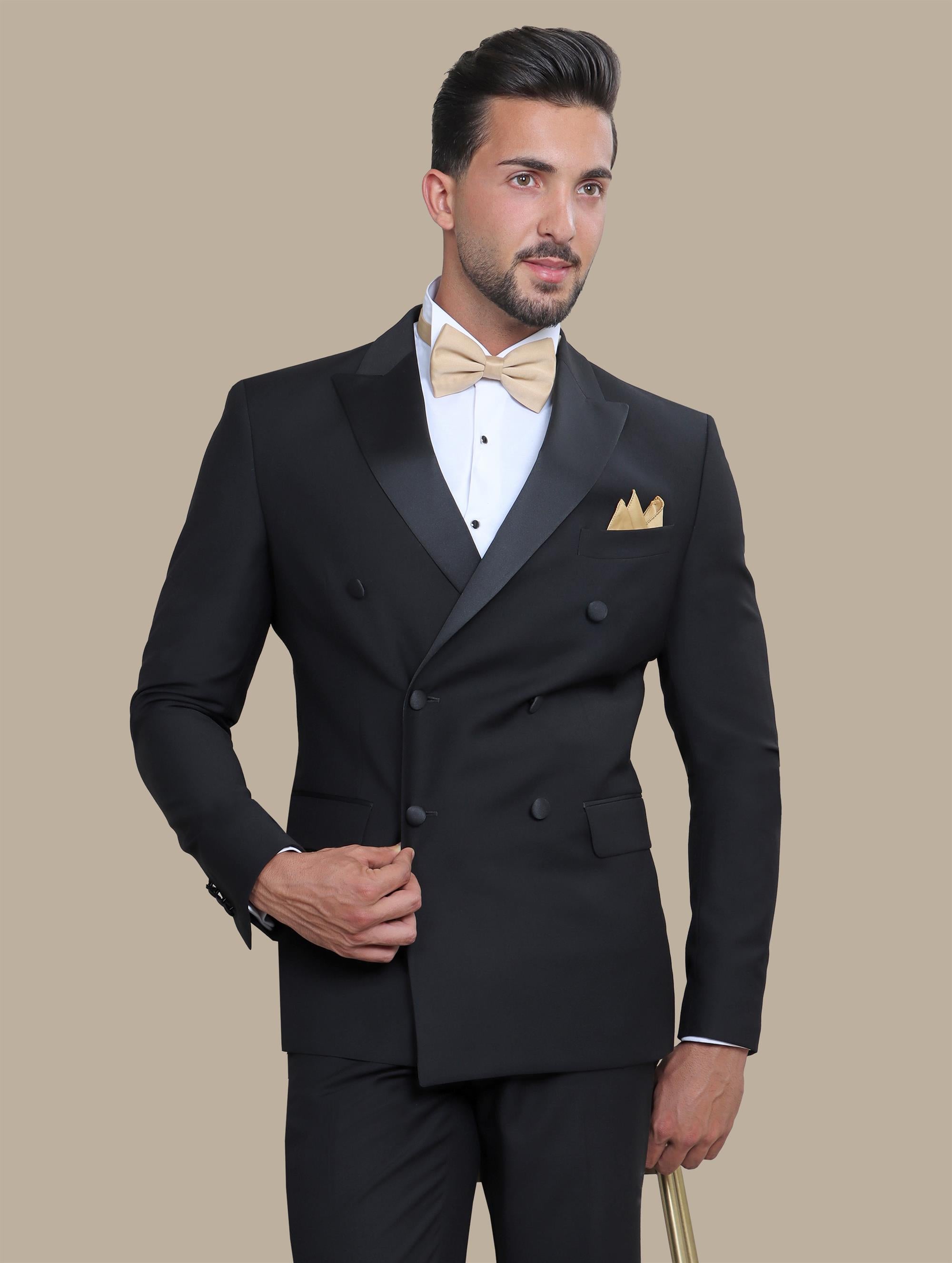 Black Double-Breasted Tuxedo with Peak Lapel