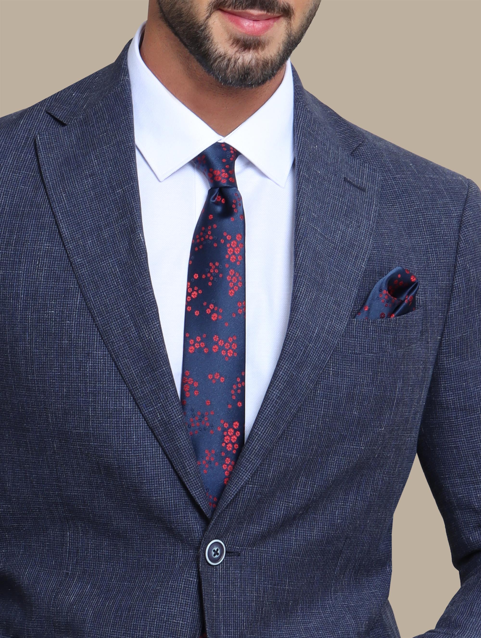 Navy Small Checks Suit with White Pants